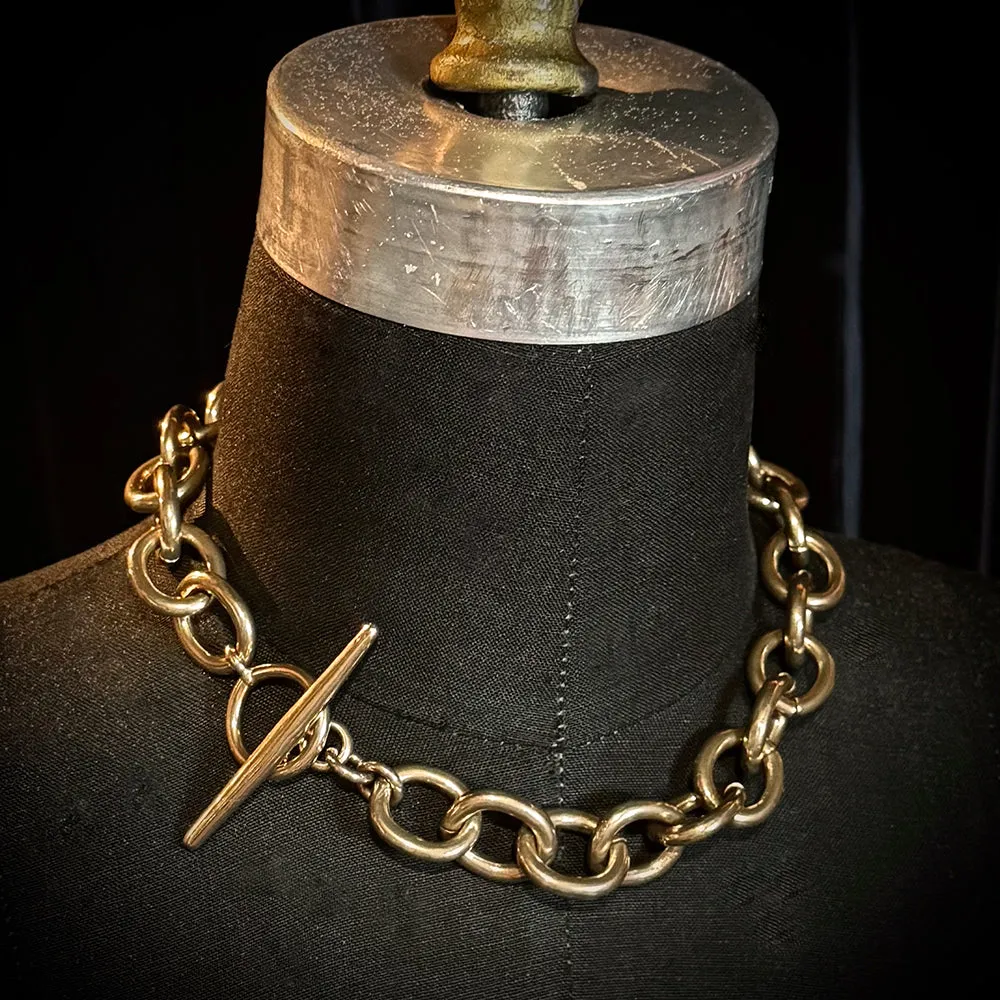 Bold Chunky Bronze Toggle Chain Necklace