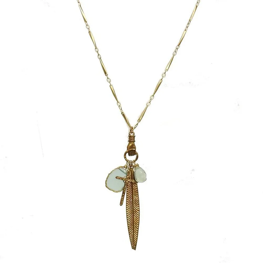 Bronze Feather and Cross Necklace