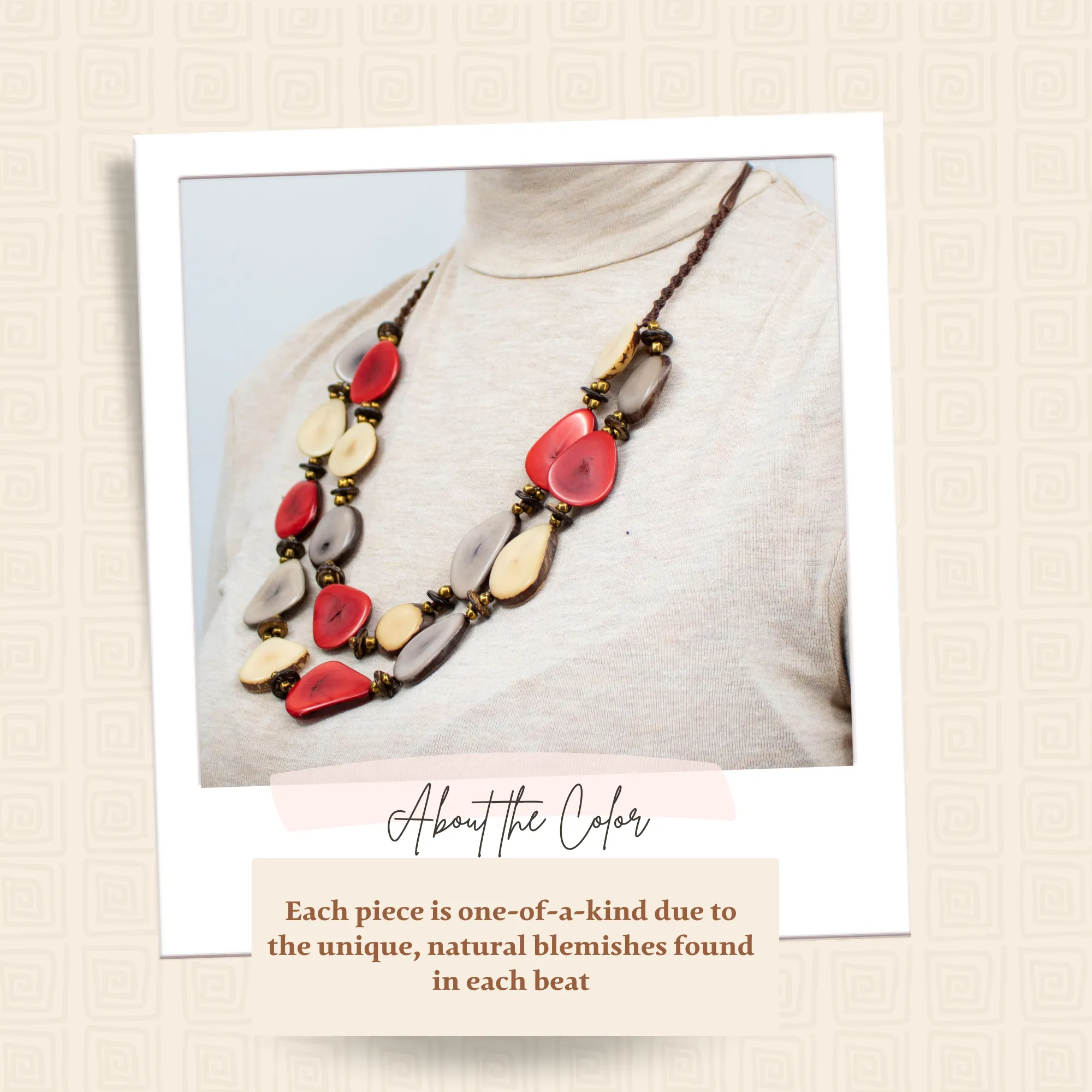 Brown and Red Necklace Tagua nut
