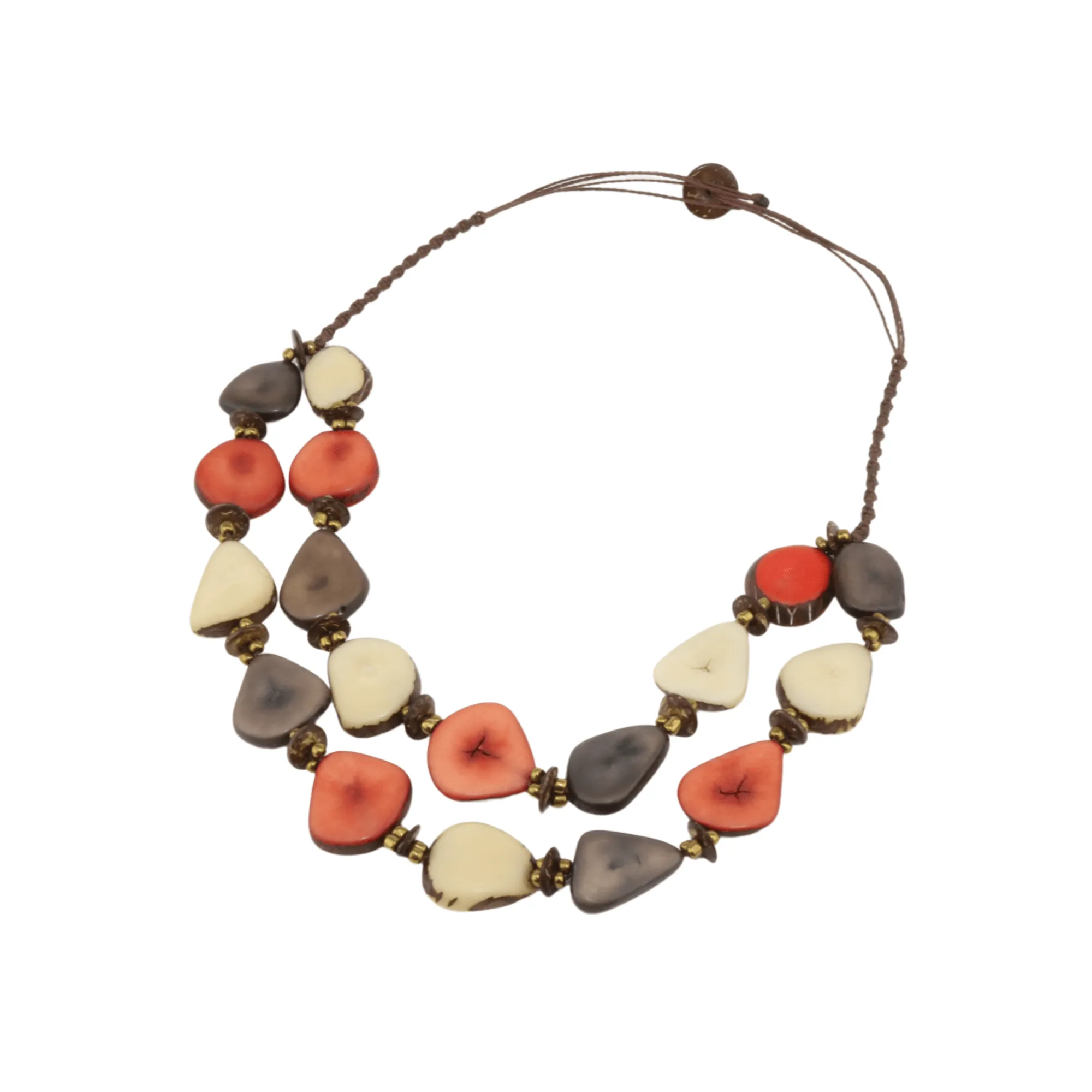 Brown and Red Necklace Tagua nut