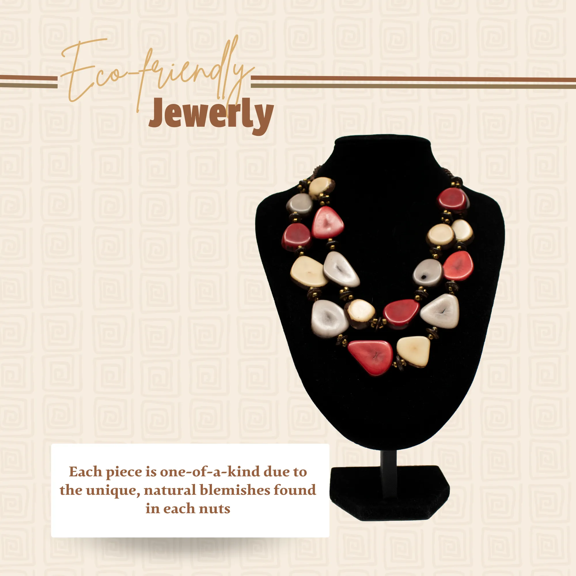 Brown and Red Necklace Tagua nut
