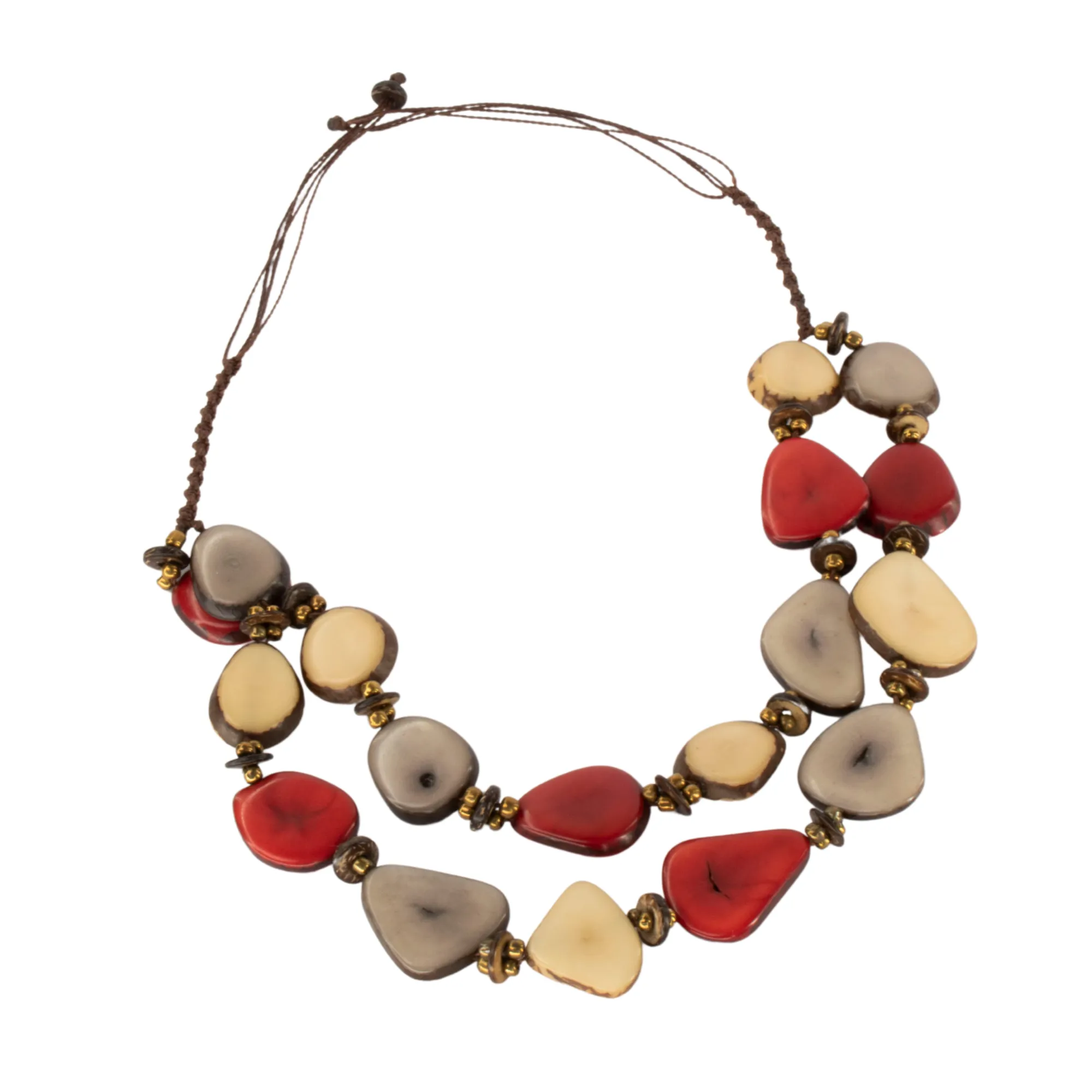Brown and Red Necklace Tagua nut