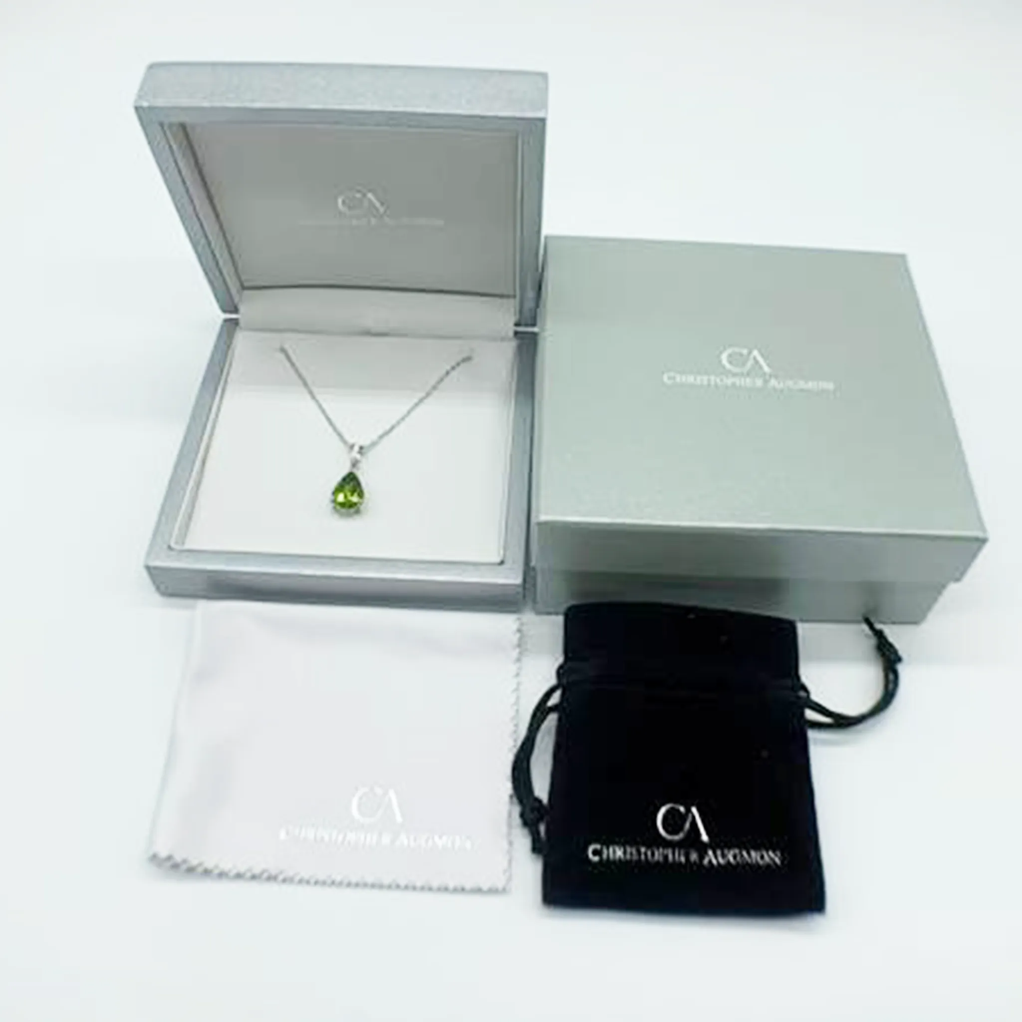 CA 18 Karat White Gold Teresa Peridot and Diamond Bail Pendant Necklace.