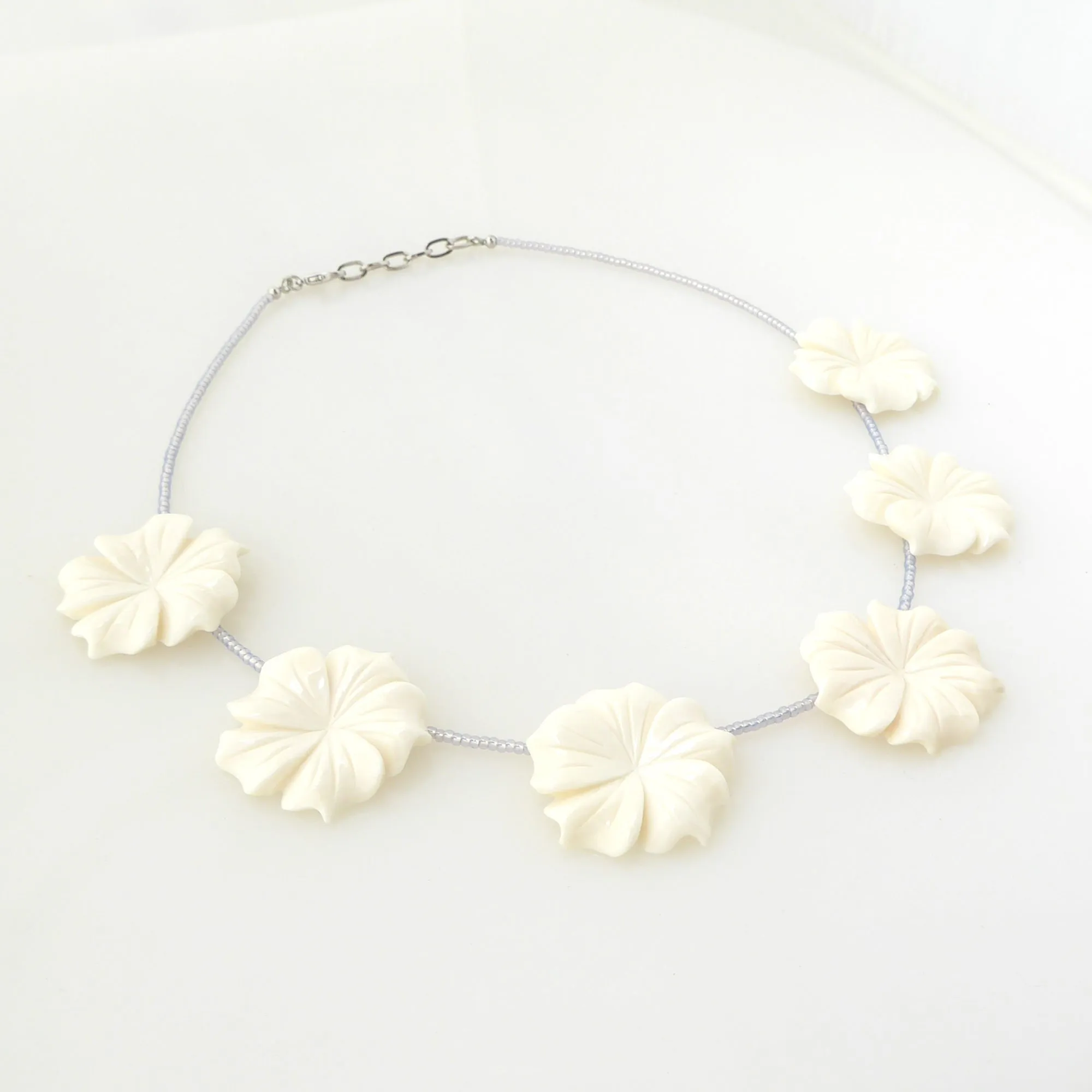 Carved flower beaded necklace