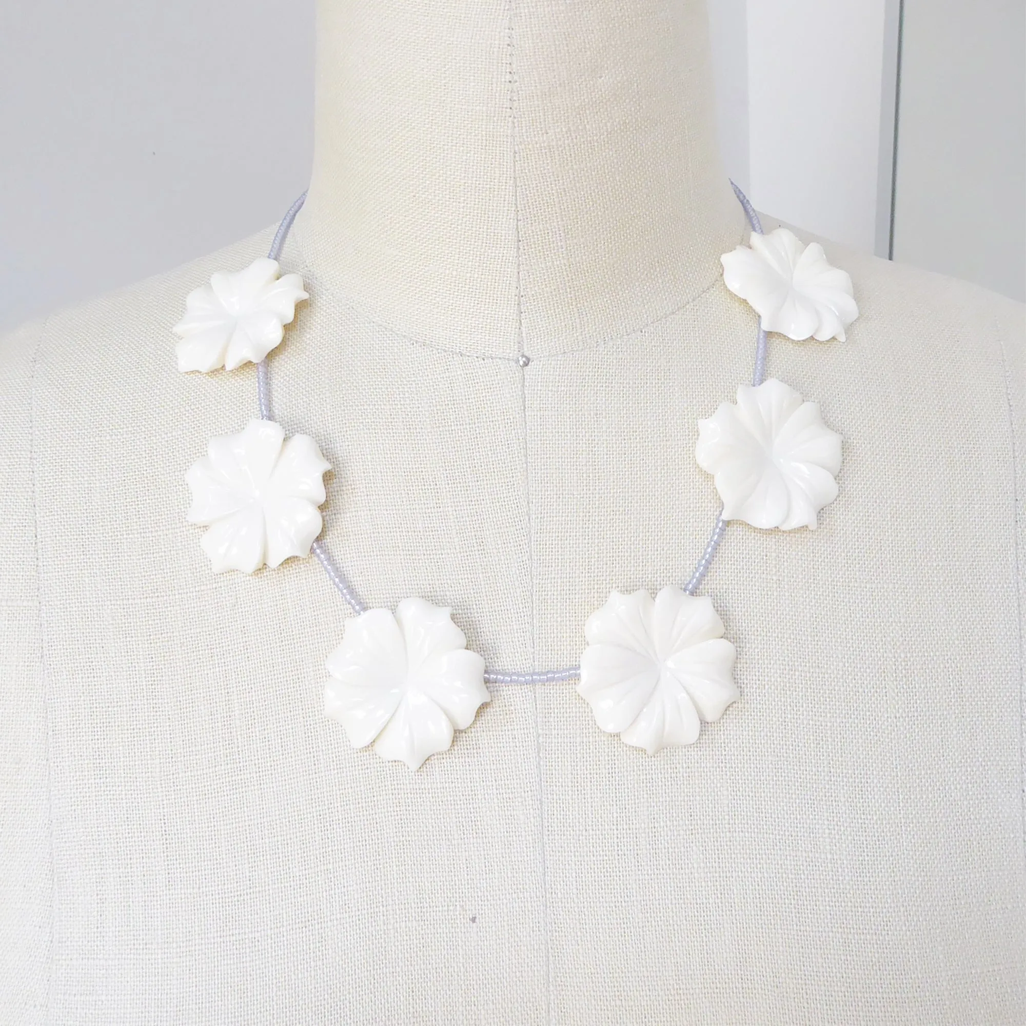 Carved flower beaded necklace