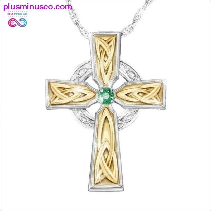 Celtic Green Zircon Woman Double Color Cross Religious
