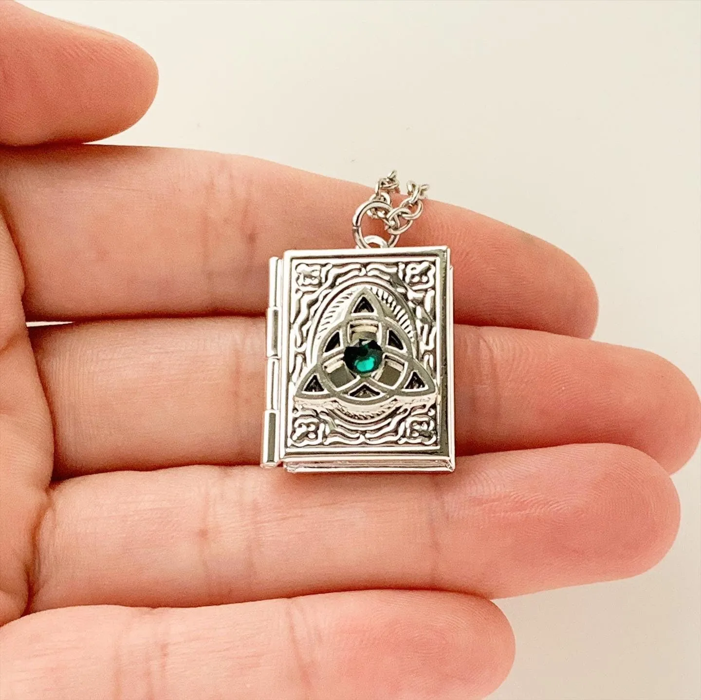 Celtic Knot Birthstone Book Locket Necklace