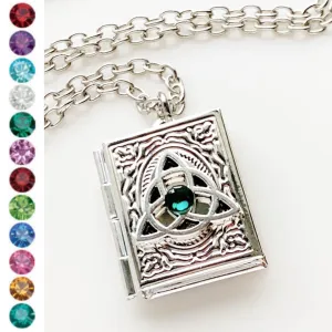 Celtic Knot Birthstone Book Locket Necklace