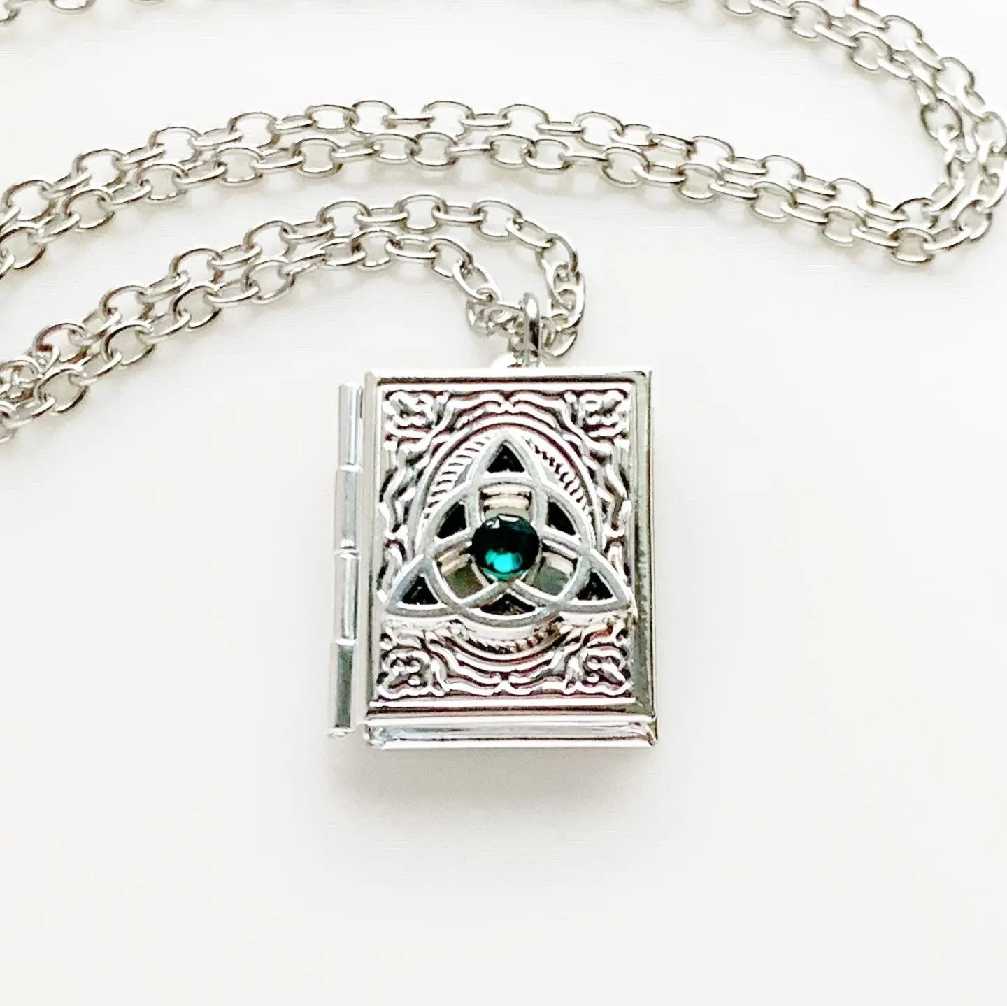Celtic Knot Birthstone Book Locket Necklace