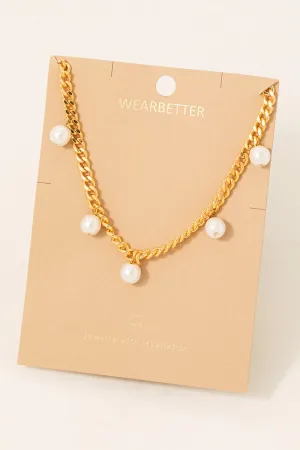 Chain Link Pearl Charm Necklace