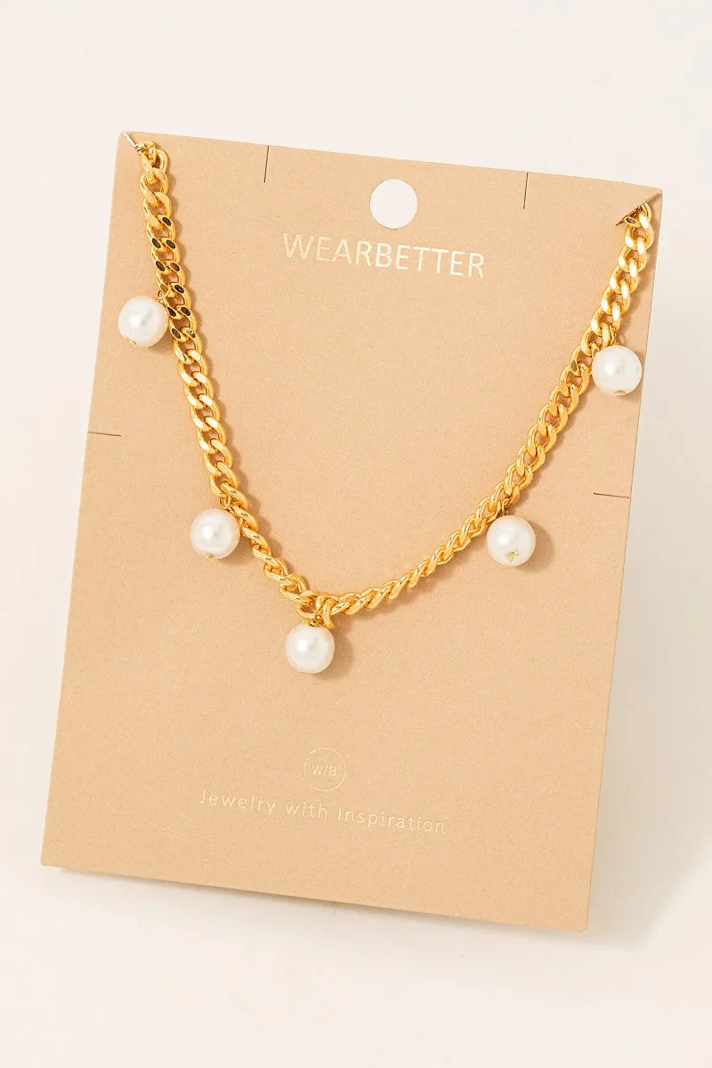 Chain Link Pearl Charm Necklace