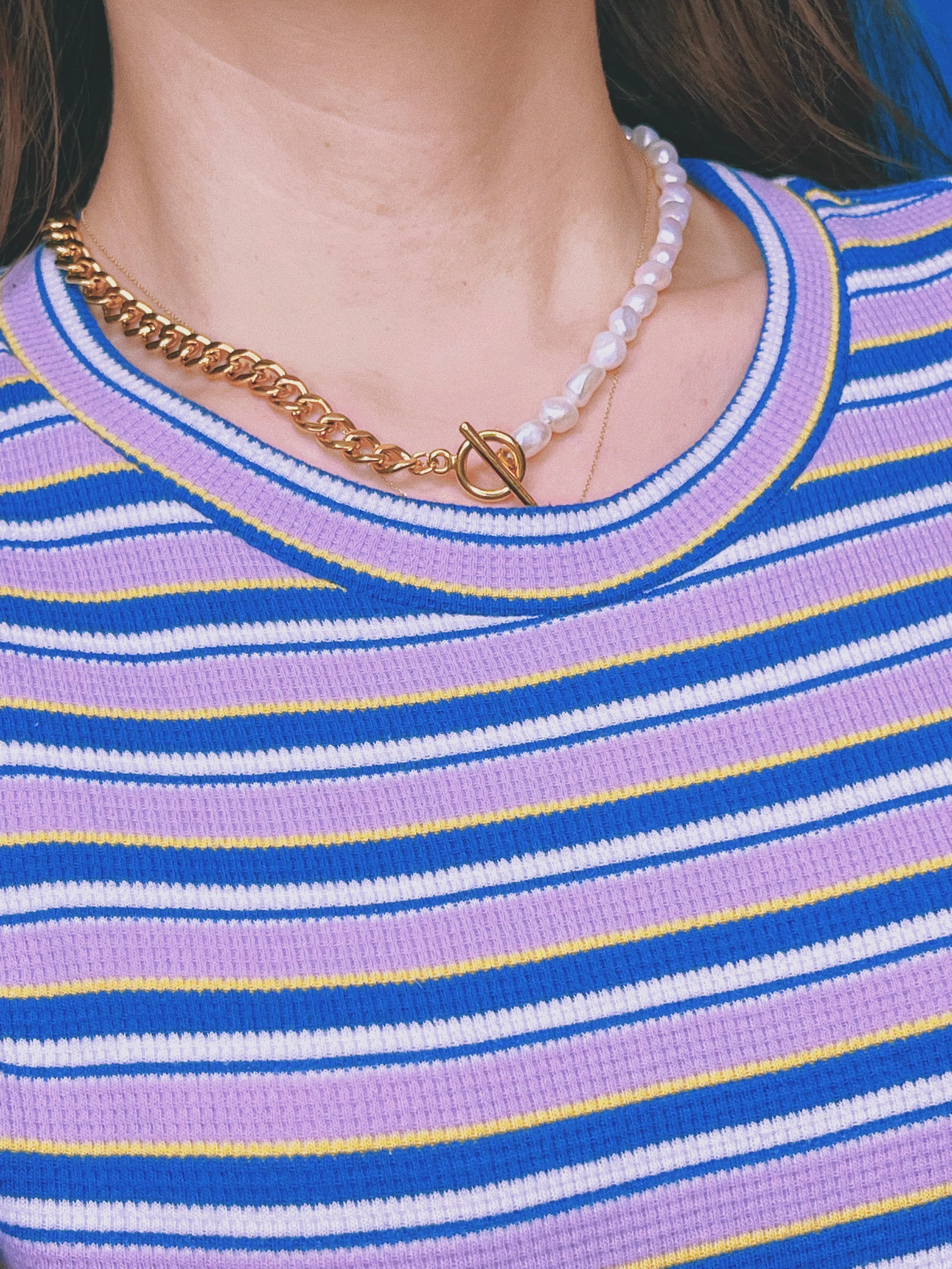 Chain   Pearl Chunky Toggle Necklace