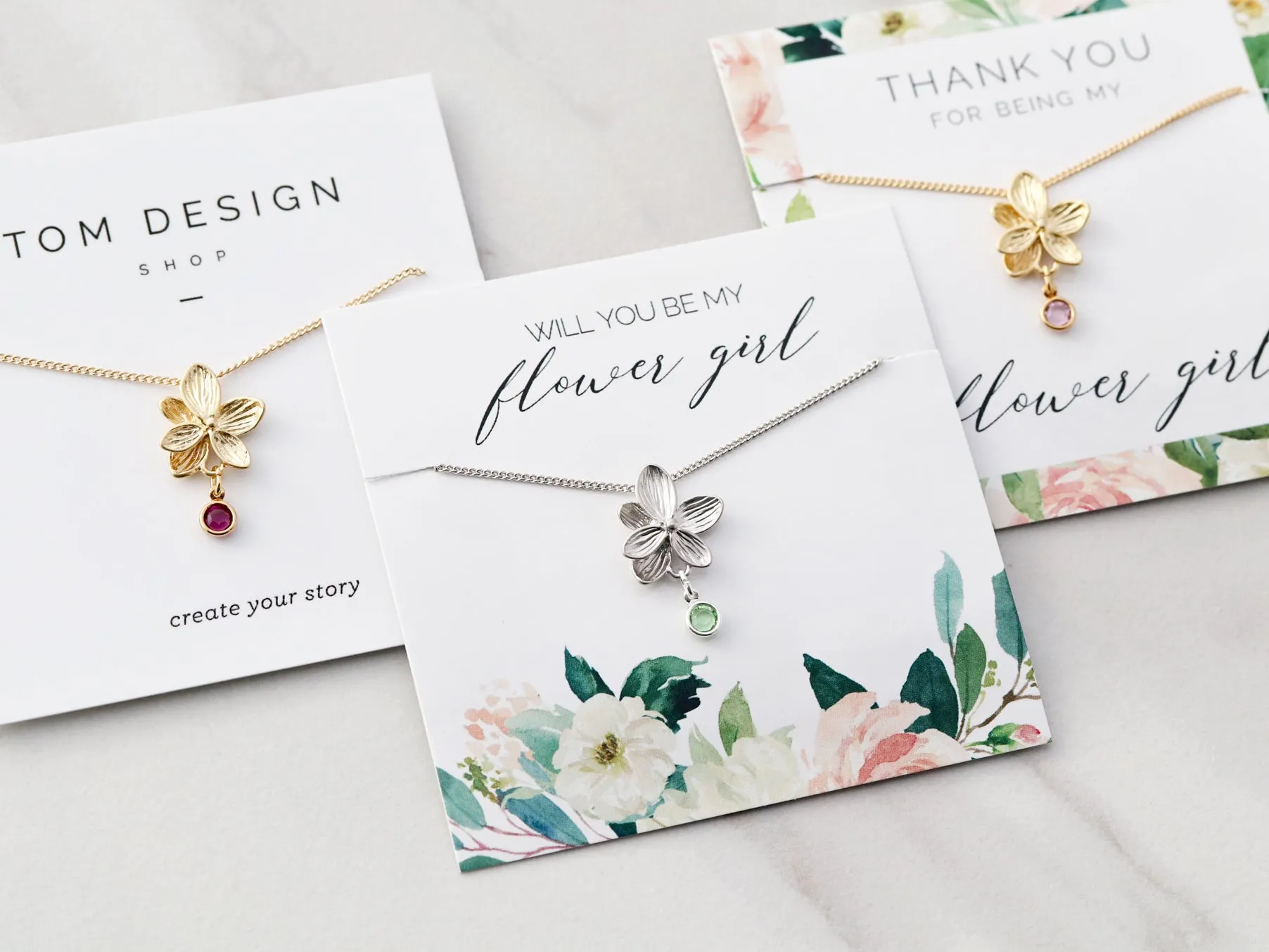 Children's Flower   Birthstone Necklace