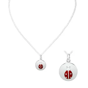 Children's Necklaces:  Sterling Silver Ladybug on Disk Necklace