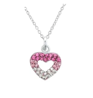 Children's Necklaces:  Sterling Silver Pink and White Crystal Open Heart Necklaces with Gift Box