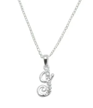 Children's Necklaces:  Sterling Silver/CZ Initial J Necklaces on Your Choice of Chain Length