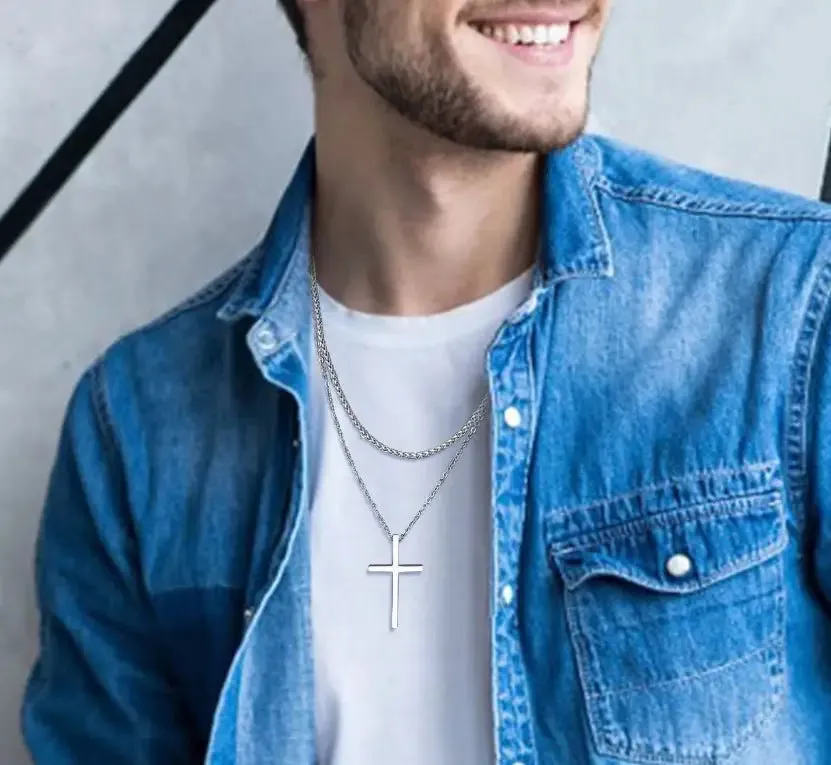 Christian Cross Necklace | Layered Necklace | Silver Necklace | For Him