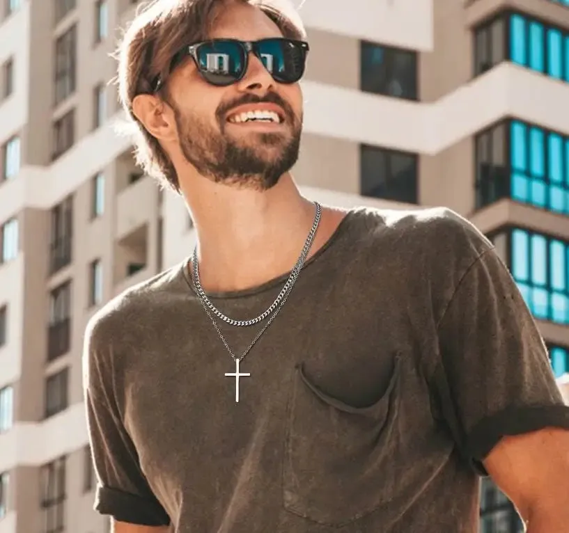 Christian Cross Necklace | Layered Necklace | Silver Necklace | For Him