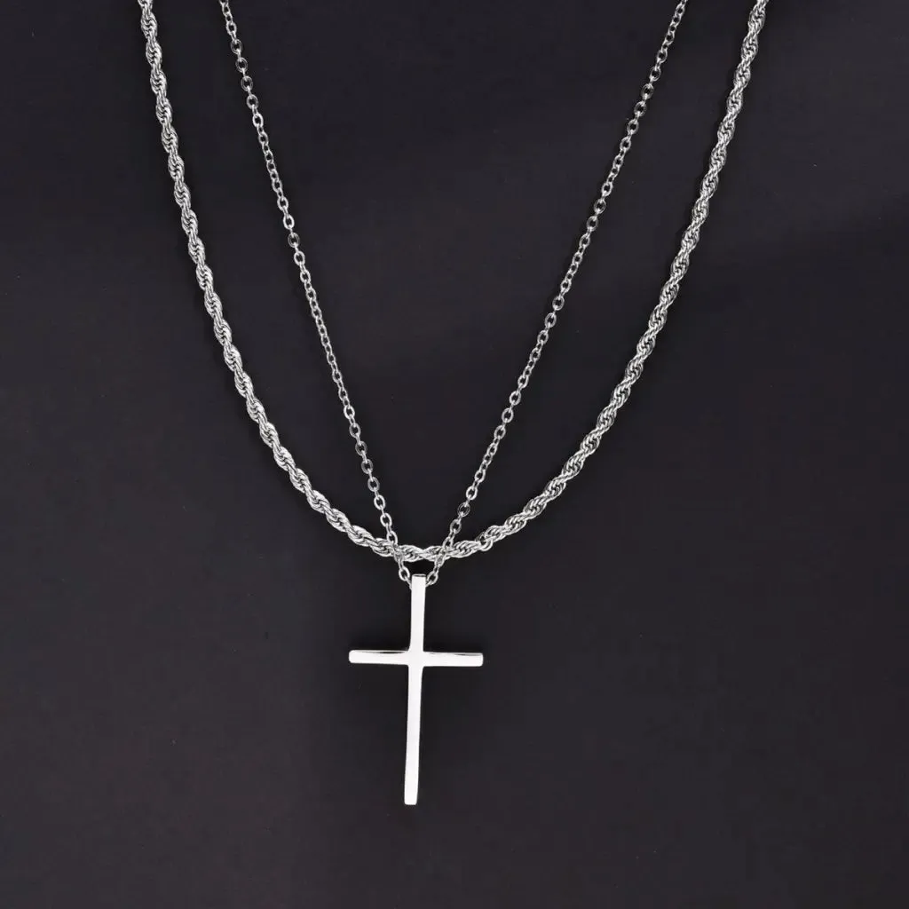 Christian Cross Necklace | Layered Necklace | Silver Necklace | For Him