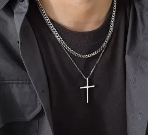 Christian Cross Necklace | Layered Necklace | Silver Necklace | For Him