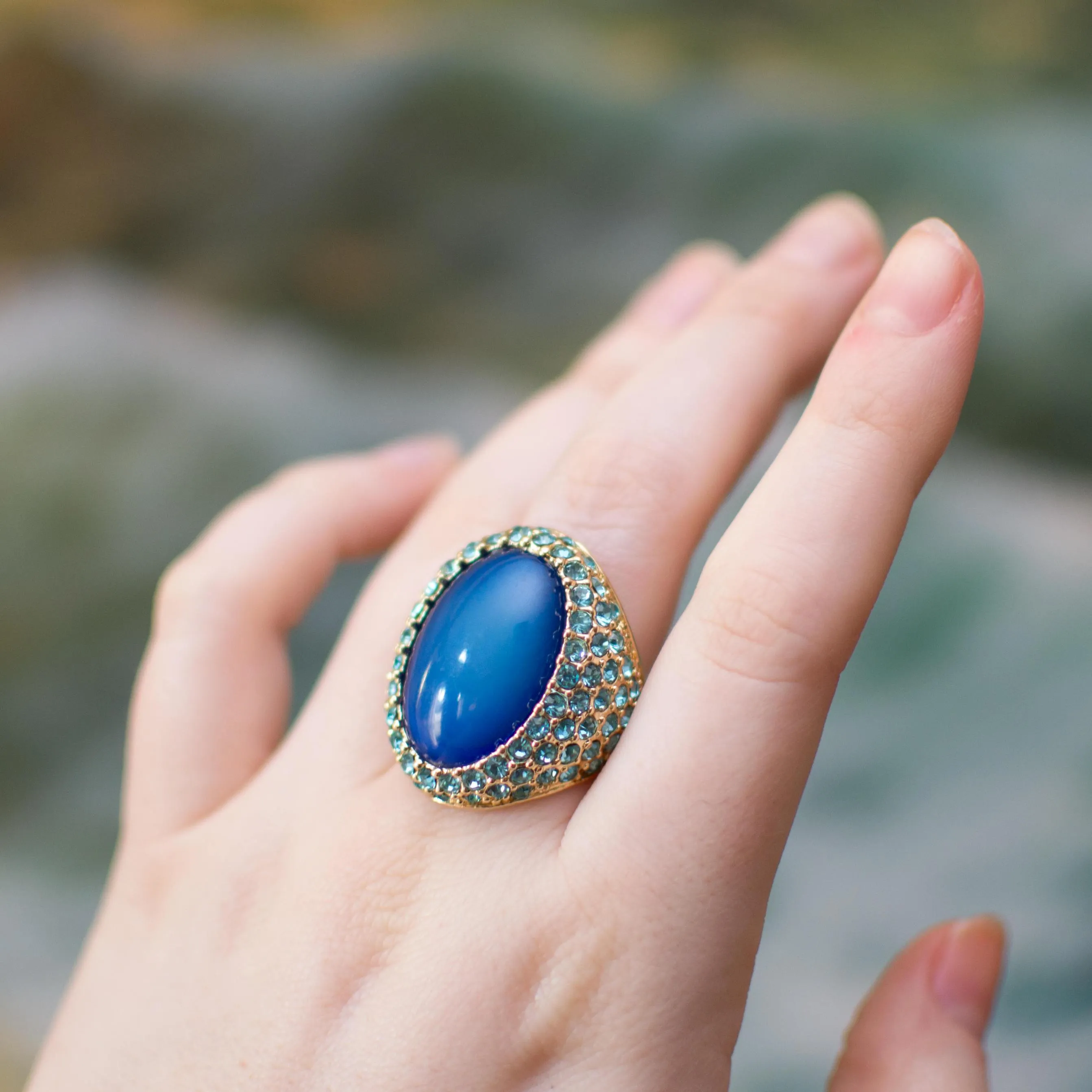 Chunky Blue Rhinestone Cocktail Ring by Kenneth Jay Lane