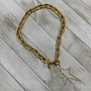 Chunky Chain Necklace with Star Pendant Embellished with Pave Crystals 310-24 | Erika Williner Designs
