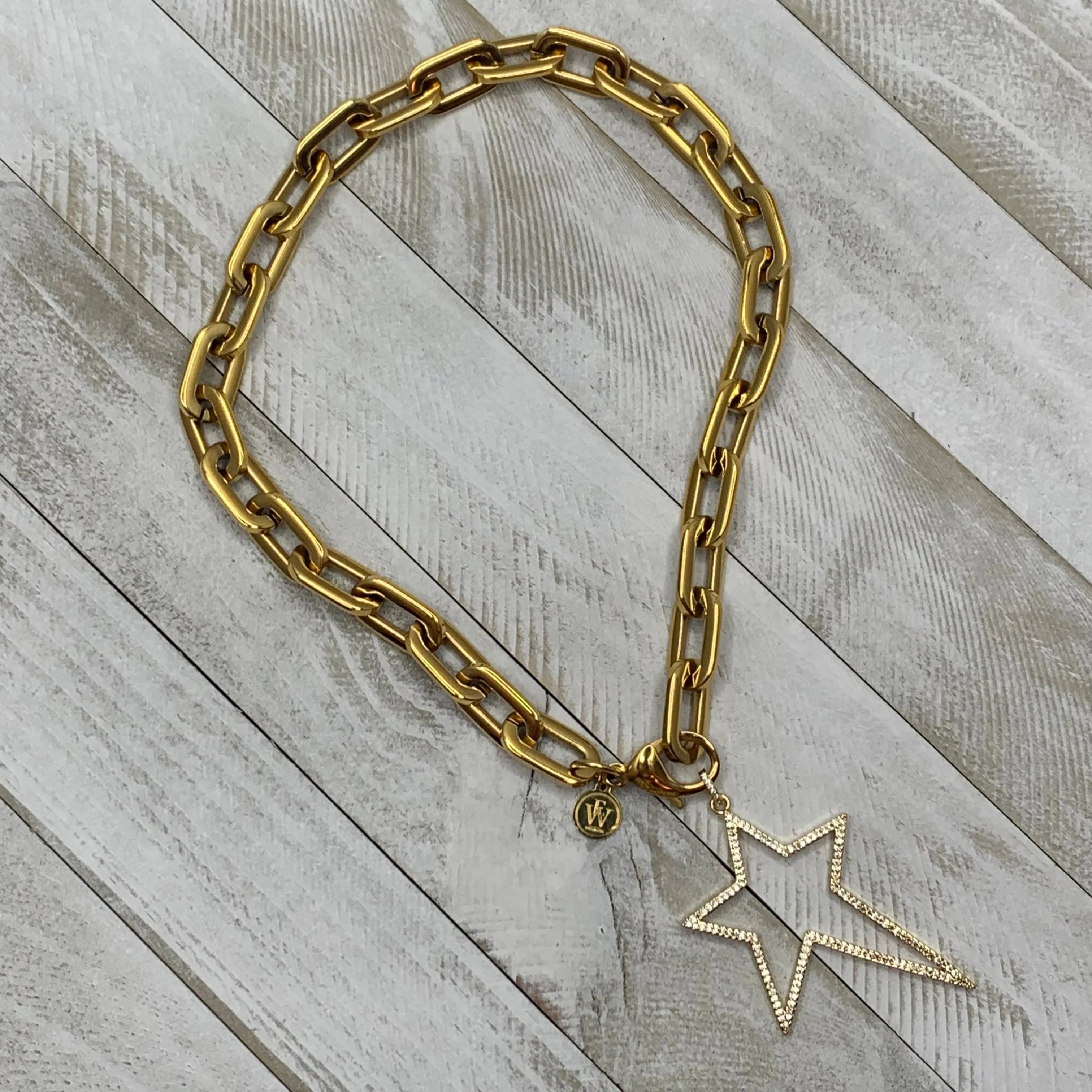 Chunky Chain Necklace with Star Pendant Embellished with Pave Crystals 310-24 | Erika Williner Designs
