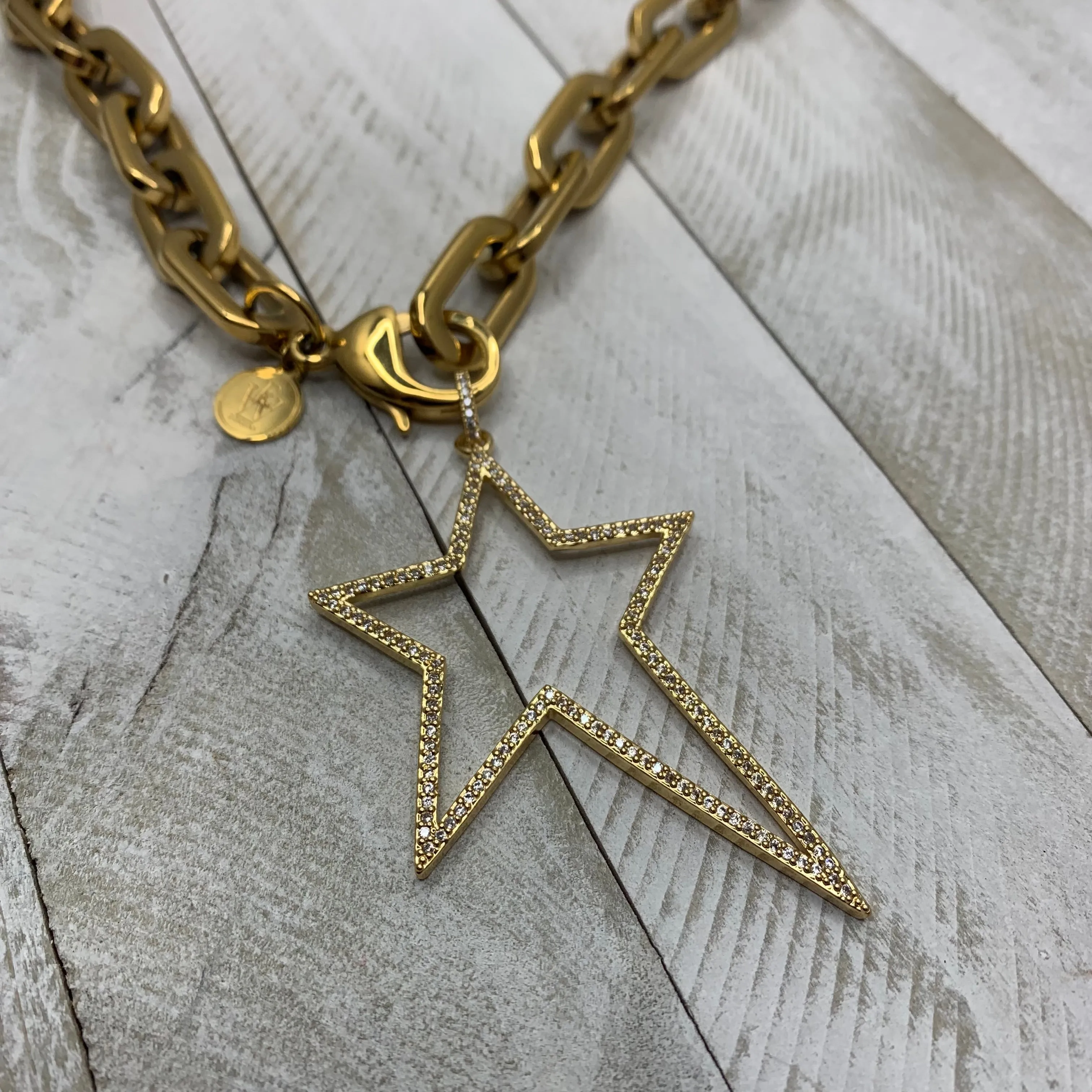 Chunky Chain Necklace with Star Pendant Embellished with Pave Crystals 310-24 | Erika Williner Designs