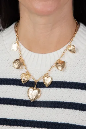 Chunky Charm Locket Necklace in Gold | JNC409GDCRY