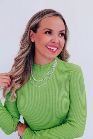 Chunky Curb Chain Layered Necklace & Earring Set - Silver