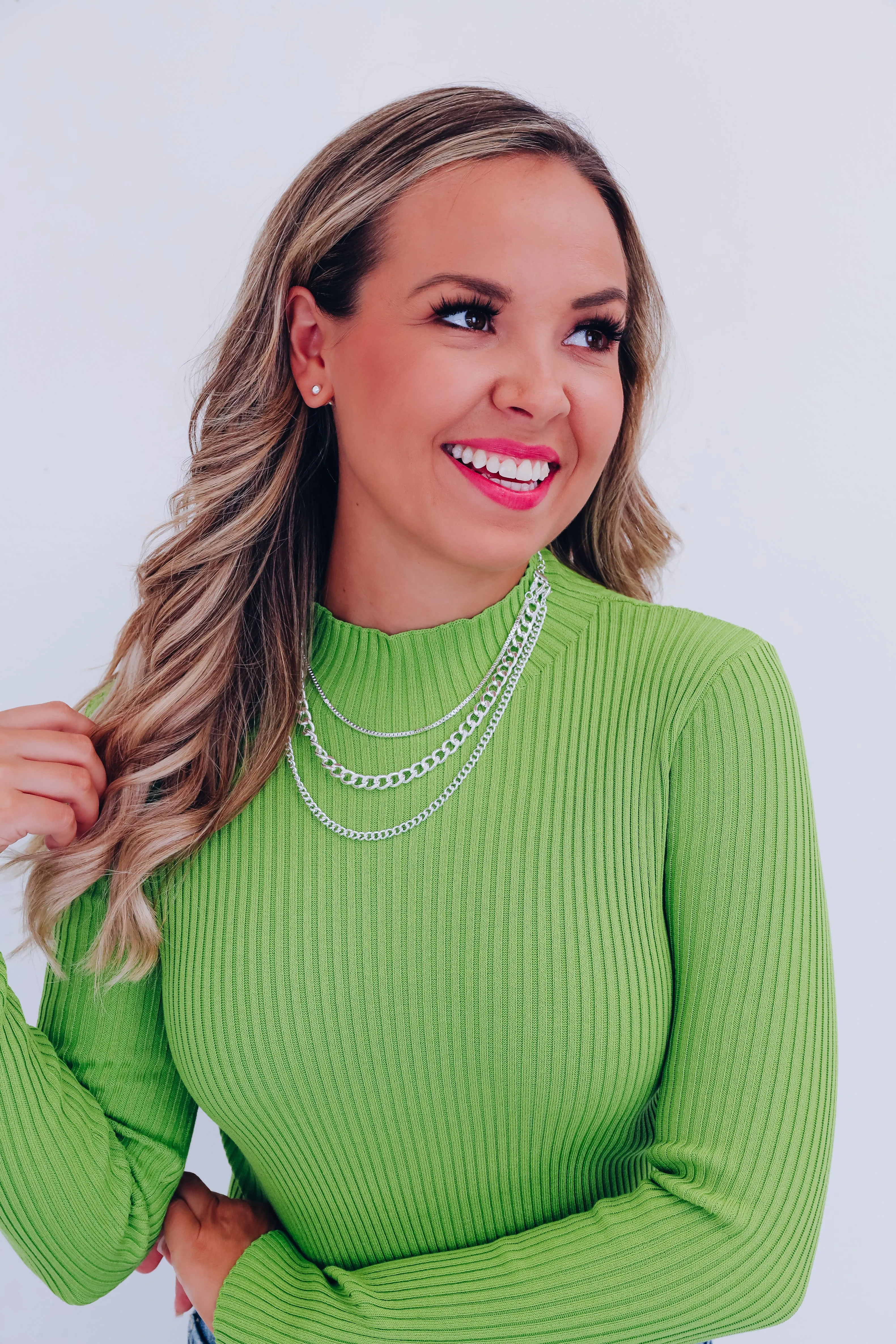 Chunky Curb Chain Layered Necklace & Earring Set - Silver