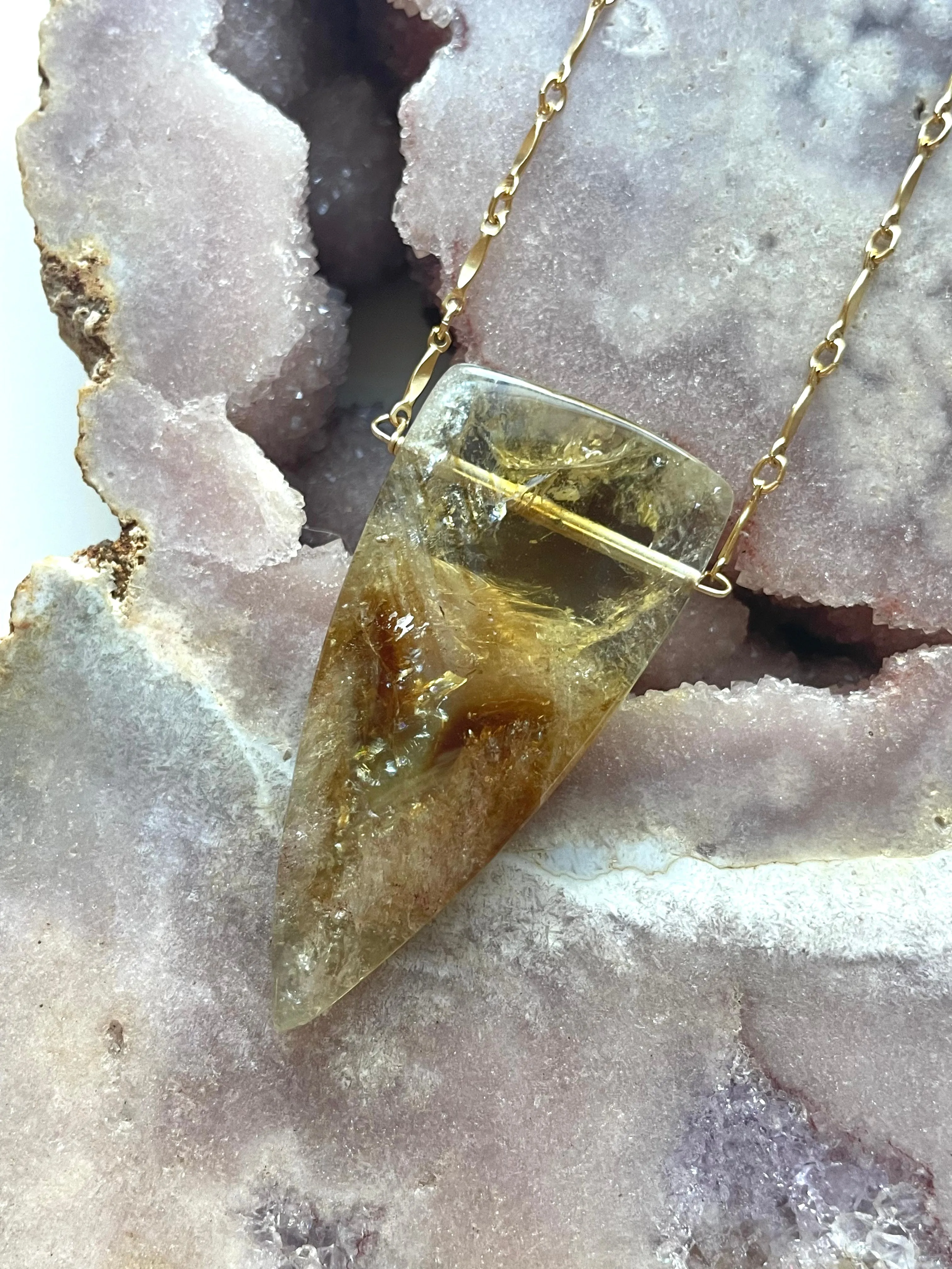 Chunky Genuine Yellow Citrine Necklace 14k gold filled chain