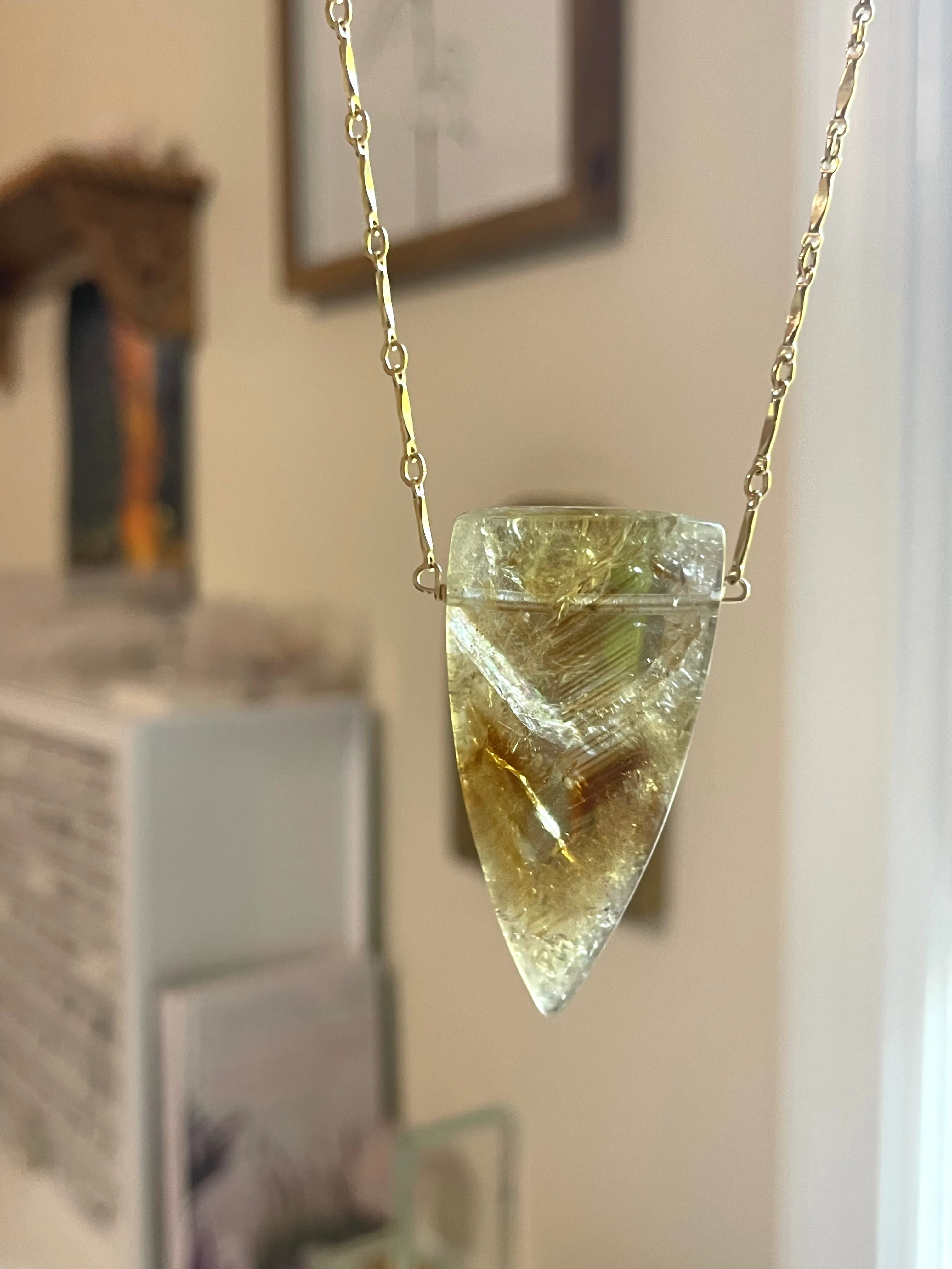 Chunky Genuine Yellow Citrine Necklace 14k gold filled chain