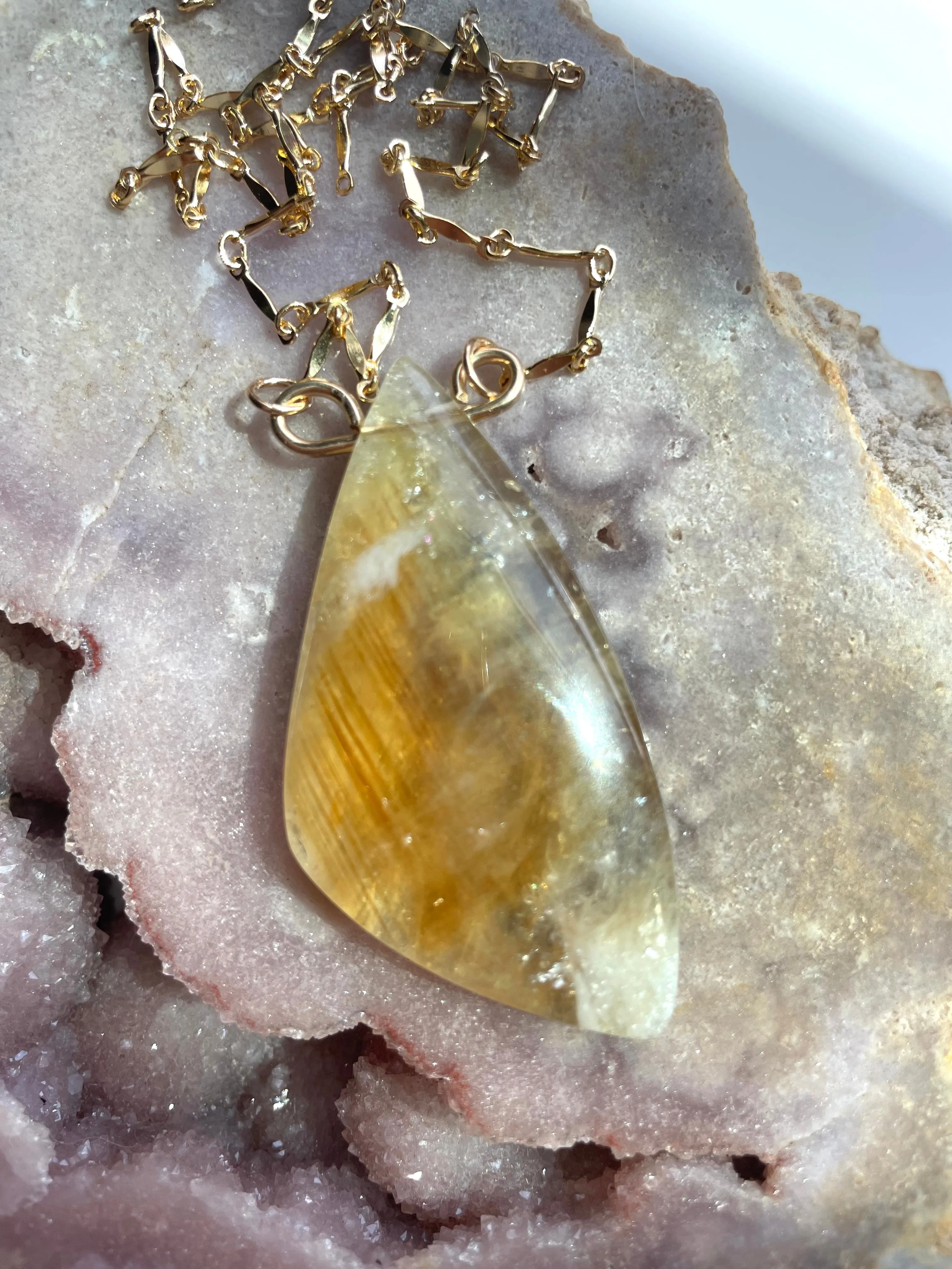 Chunky Genuine Yellow Citrine Necklace 14k gold filled chain