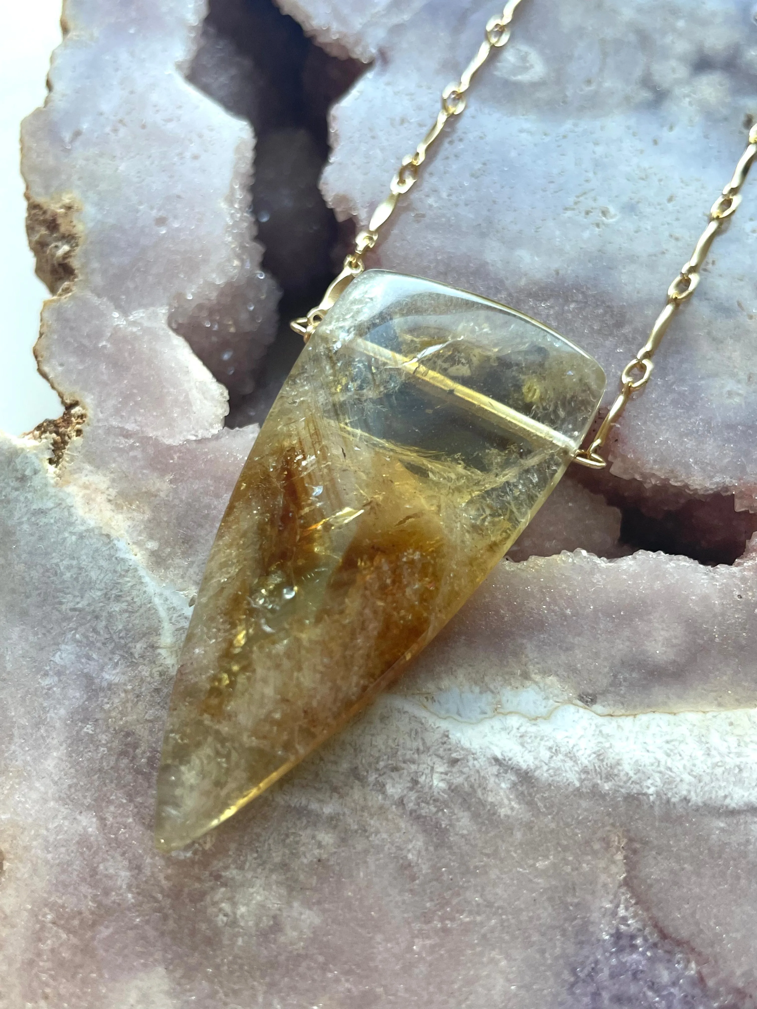 Chunky Genuine Yellow Citrine Necklace 14k gold filled chain
