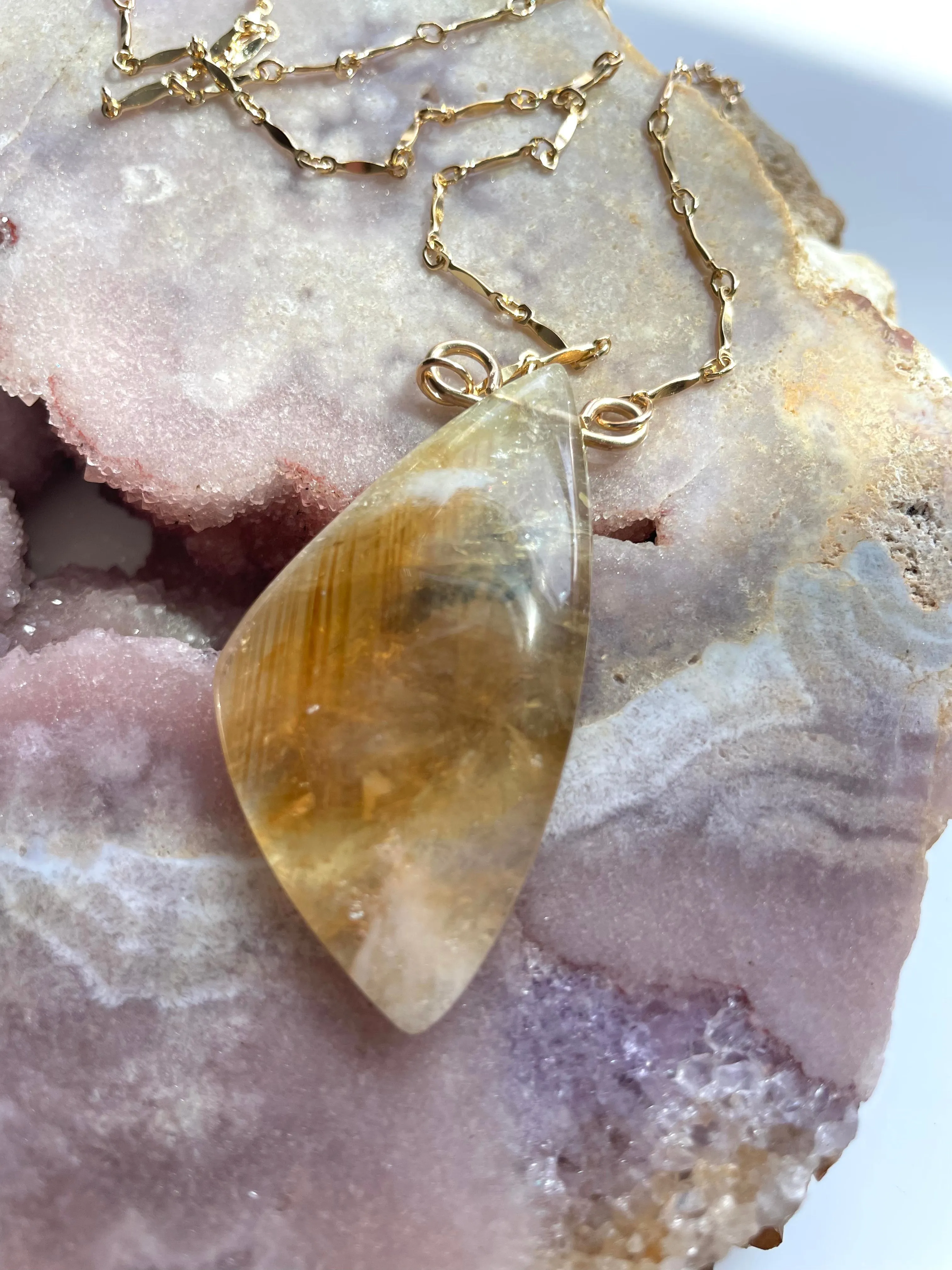 Chunky Genuine Yellow Citrine Necklace 14k gold filled chain