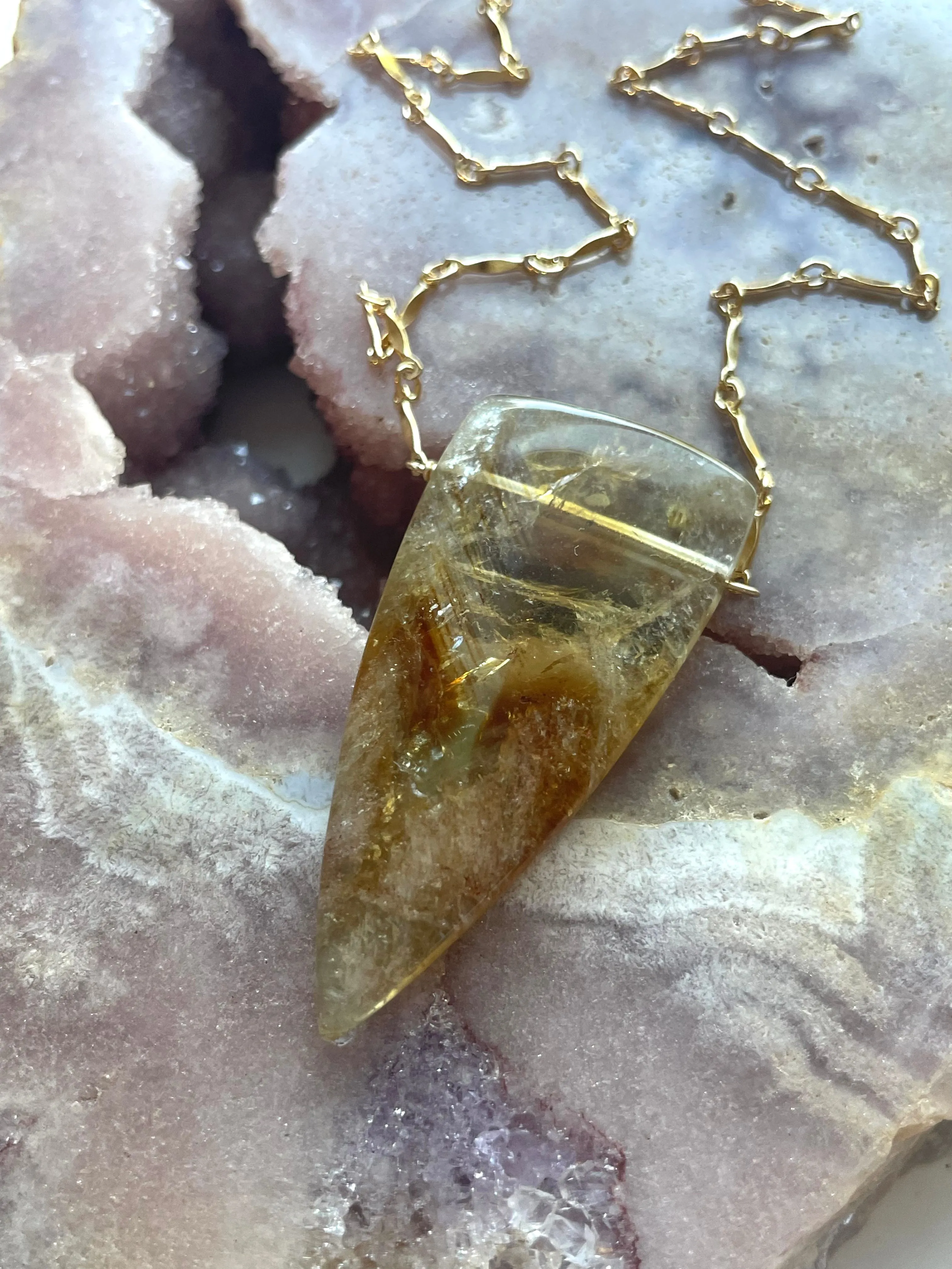 Chunky Genuine Yellow Citrine Necklace 14k gold filled chain