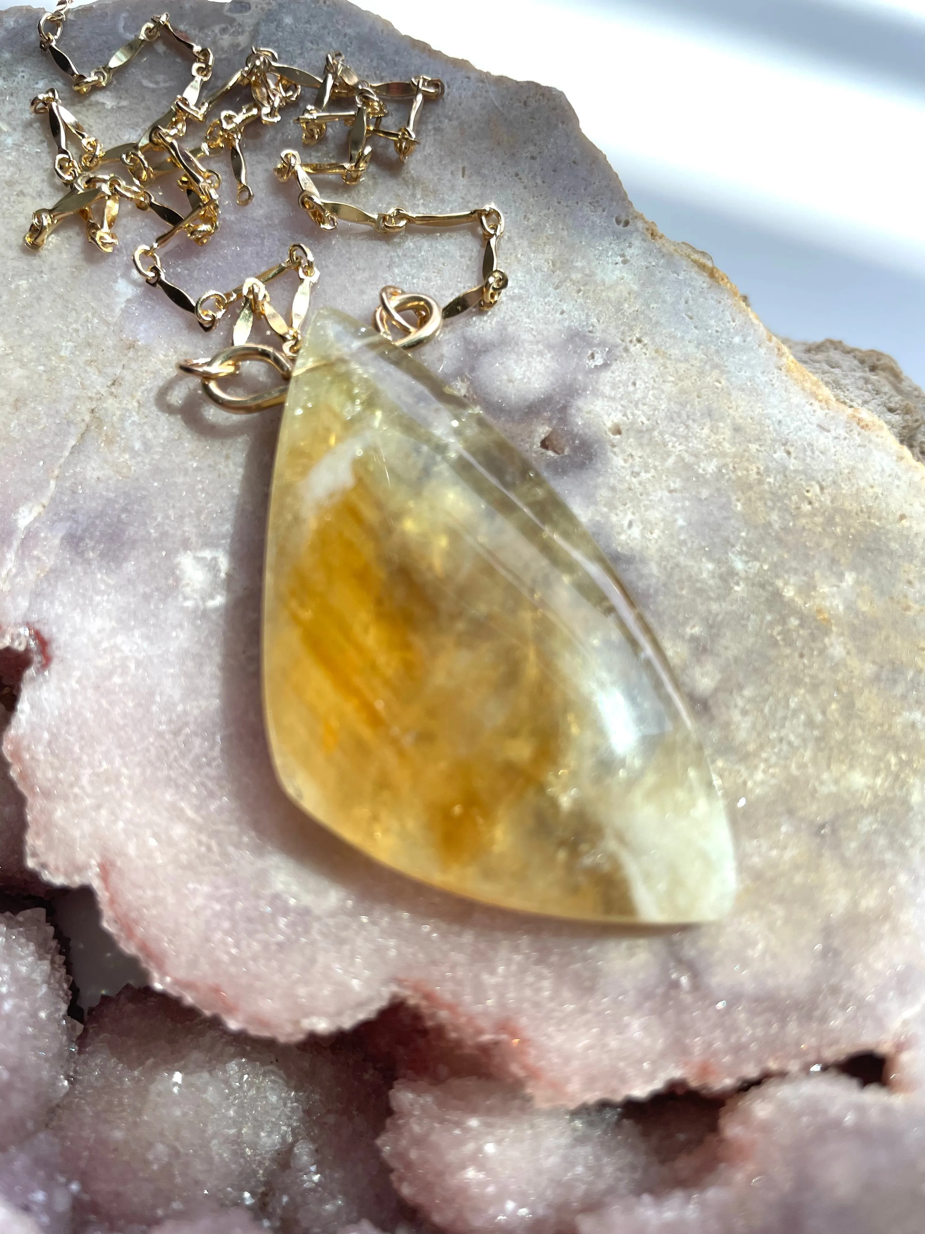 Chunky Genuine Yellow Citrine Necklace 14k gold filled chain