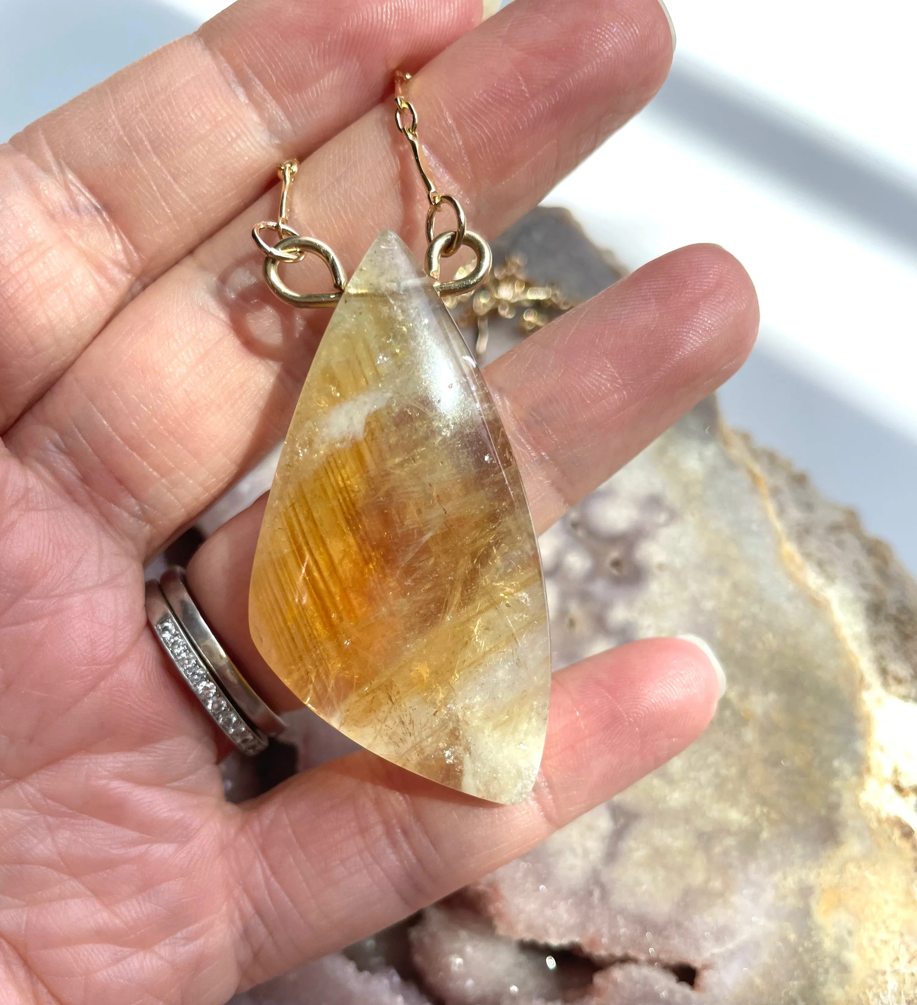 Chunky Genuine Yellow Citrine Necklace 14k gold filled chain