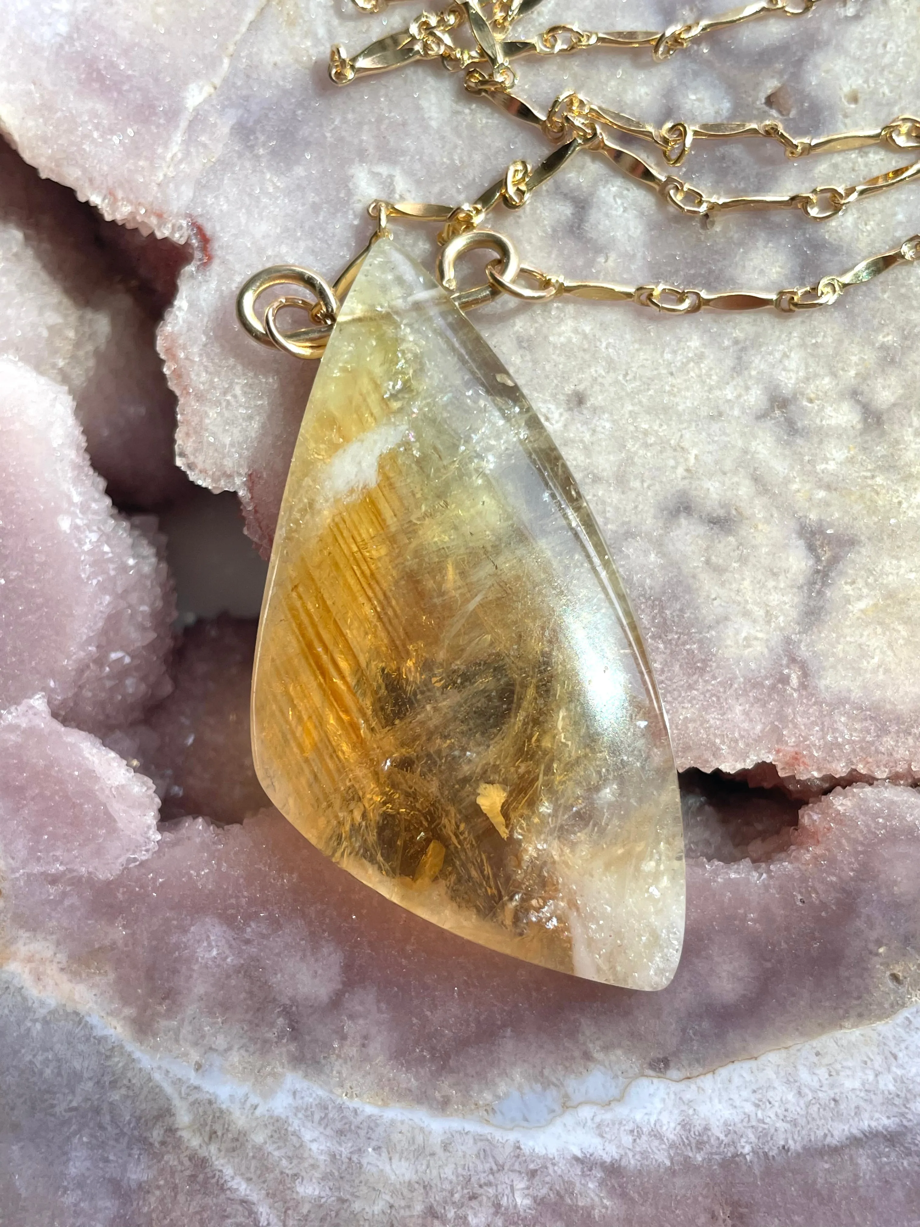 Chunky Genuine Yellow Citrine Necklace 14k gold filled chain