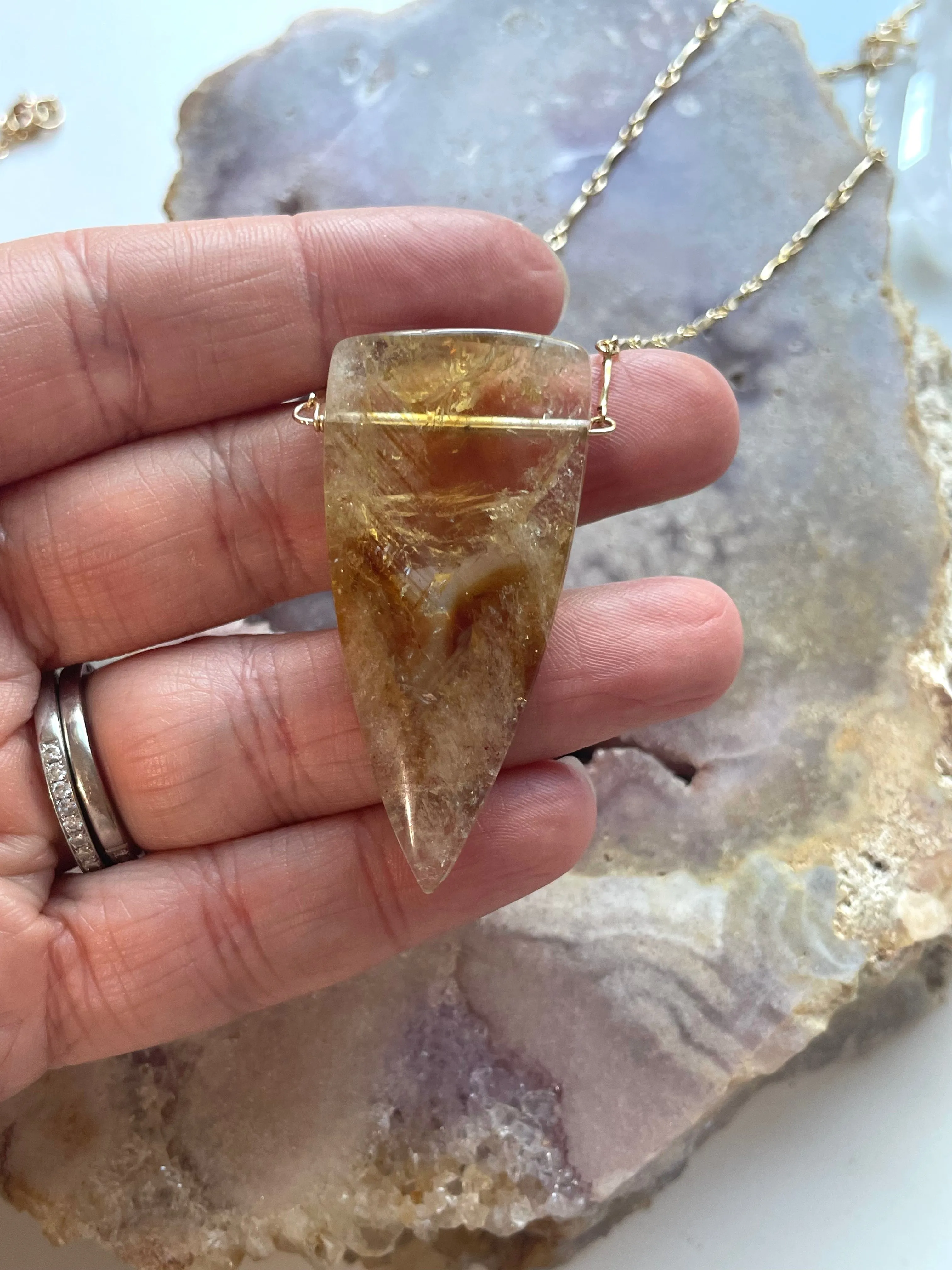 Chunky Genuine Yellow Citrine Necklace 14k gold filled chain