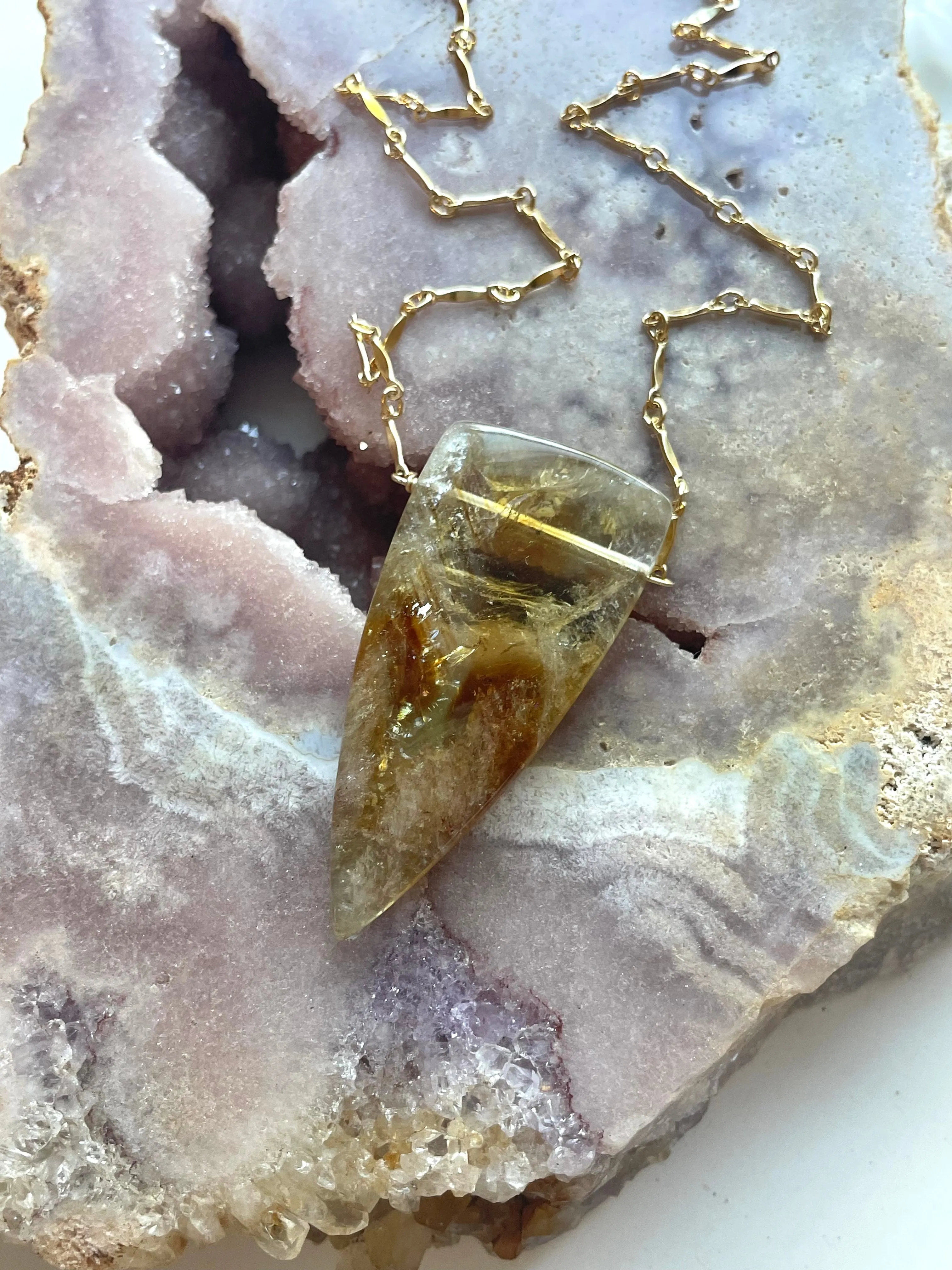 Chunky Genuine Yellow Citrine Necklace 14k gold filled chain