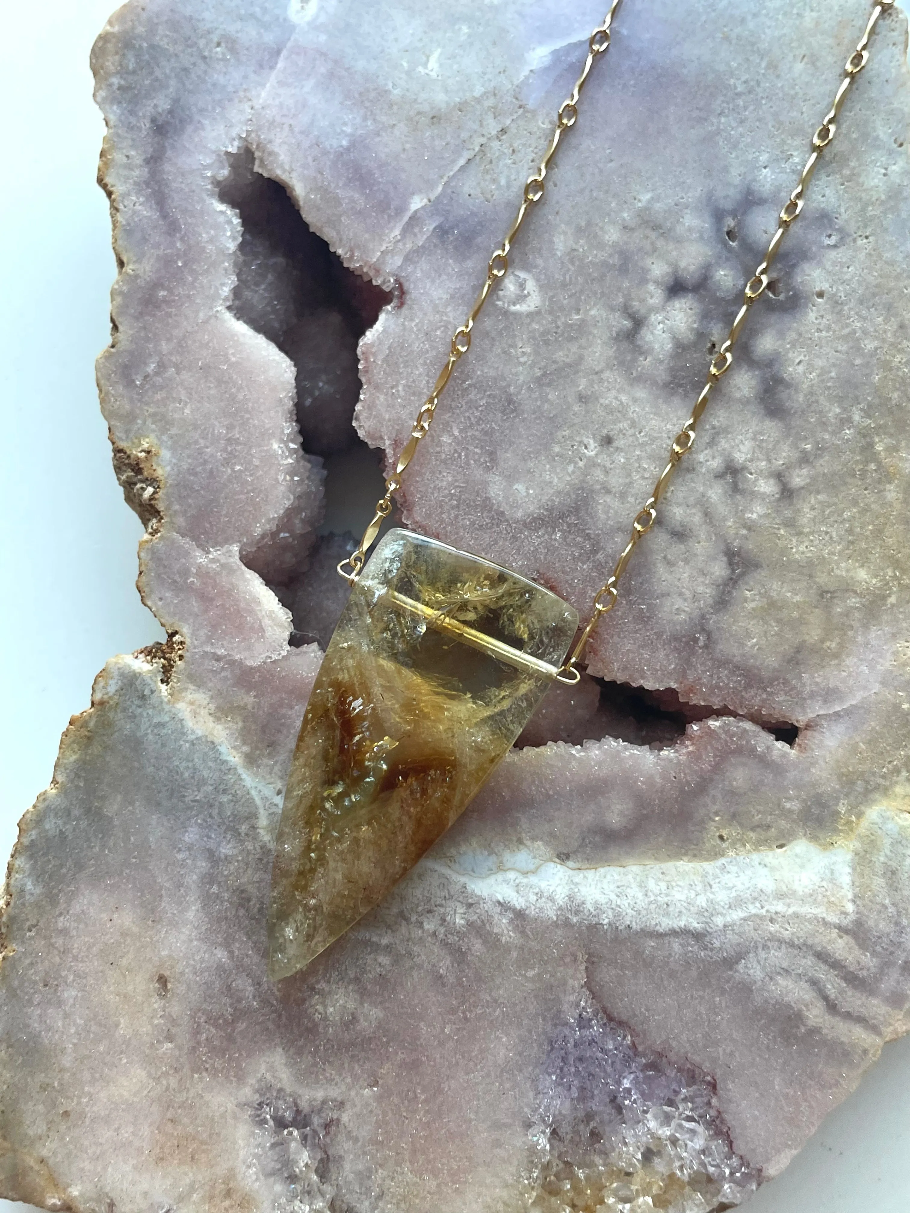 Chunky Genuine Yellow Citrine Necklace 14k gold filled chain