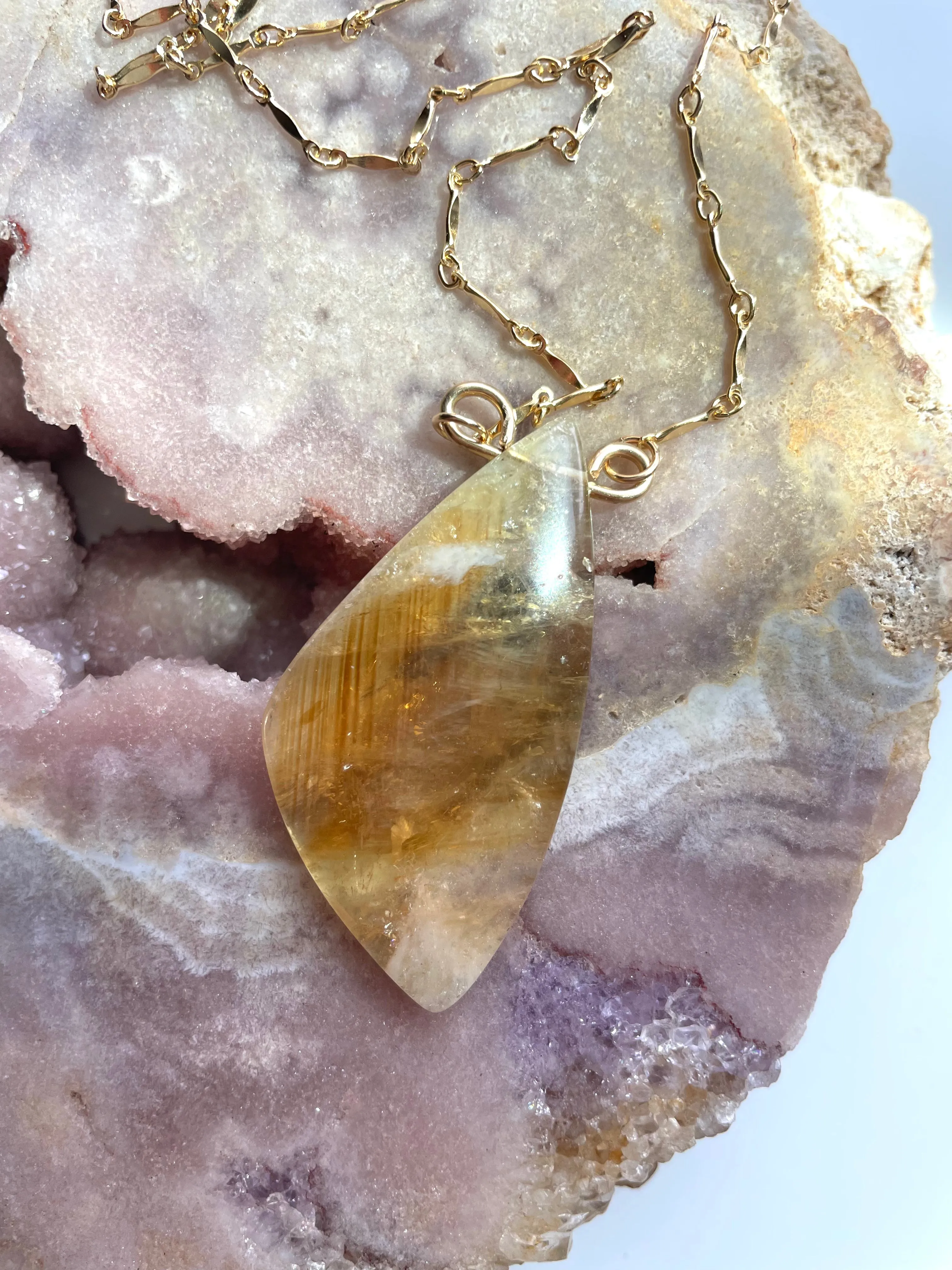 Chunky Genuine Yellow Citrine Necklace 14k gold filled chain