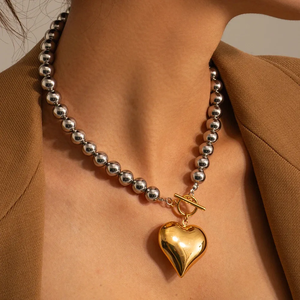 Chunky Heart Love Necklace Metal Waterproof
