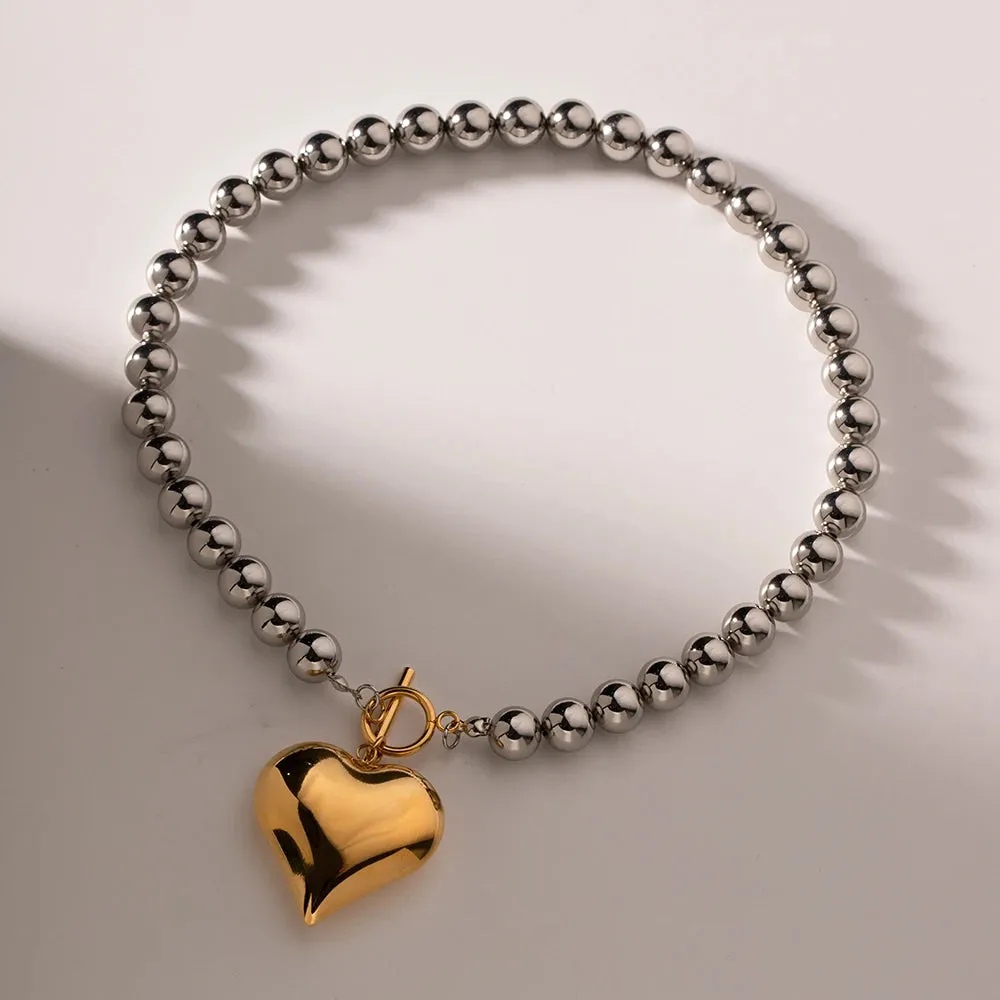 Chunky Heart Love Necklace Metal Waterproof