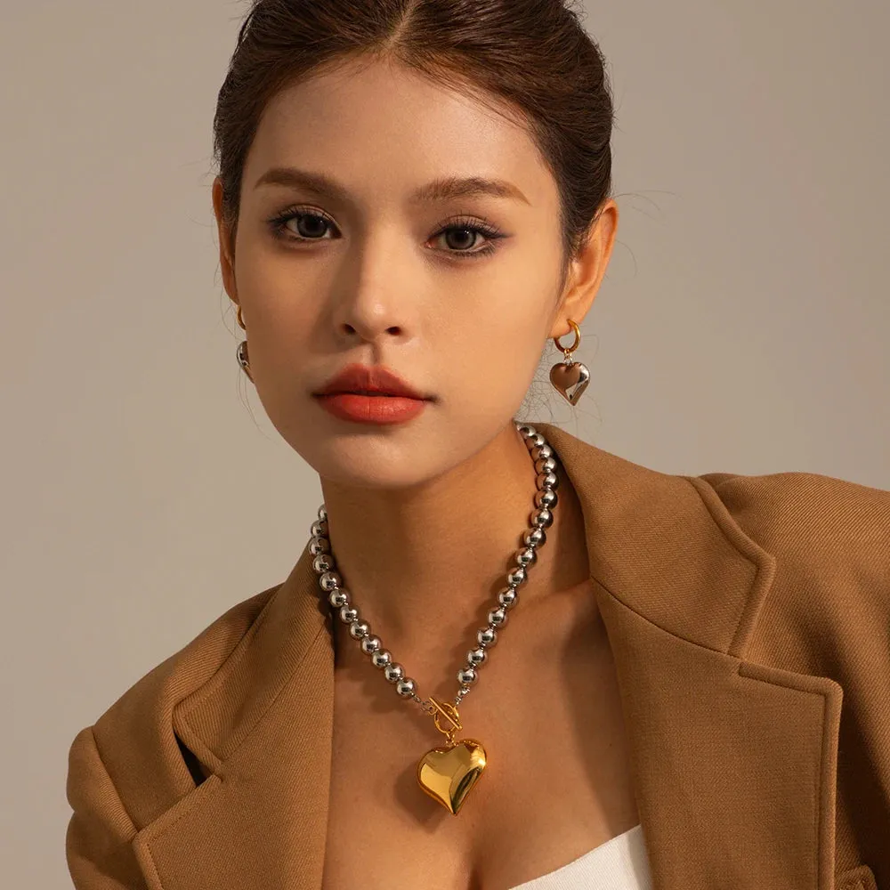 Chunky Heart Love Necklace Metal Waterproof