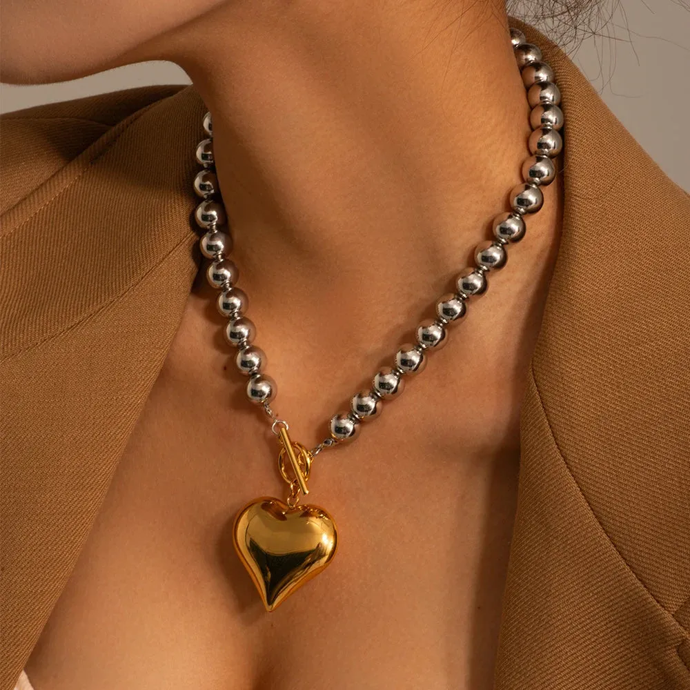 Chunky Heart Love Necklace Metal Waterproof