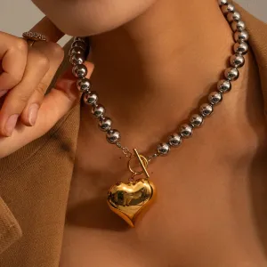 Chunky Heart Love Necklace Metal Waterproof