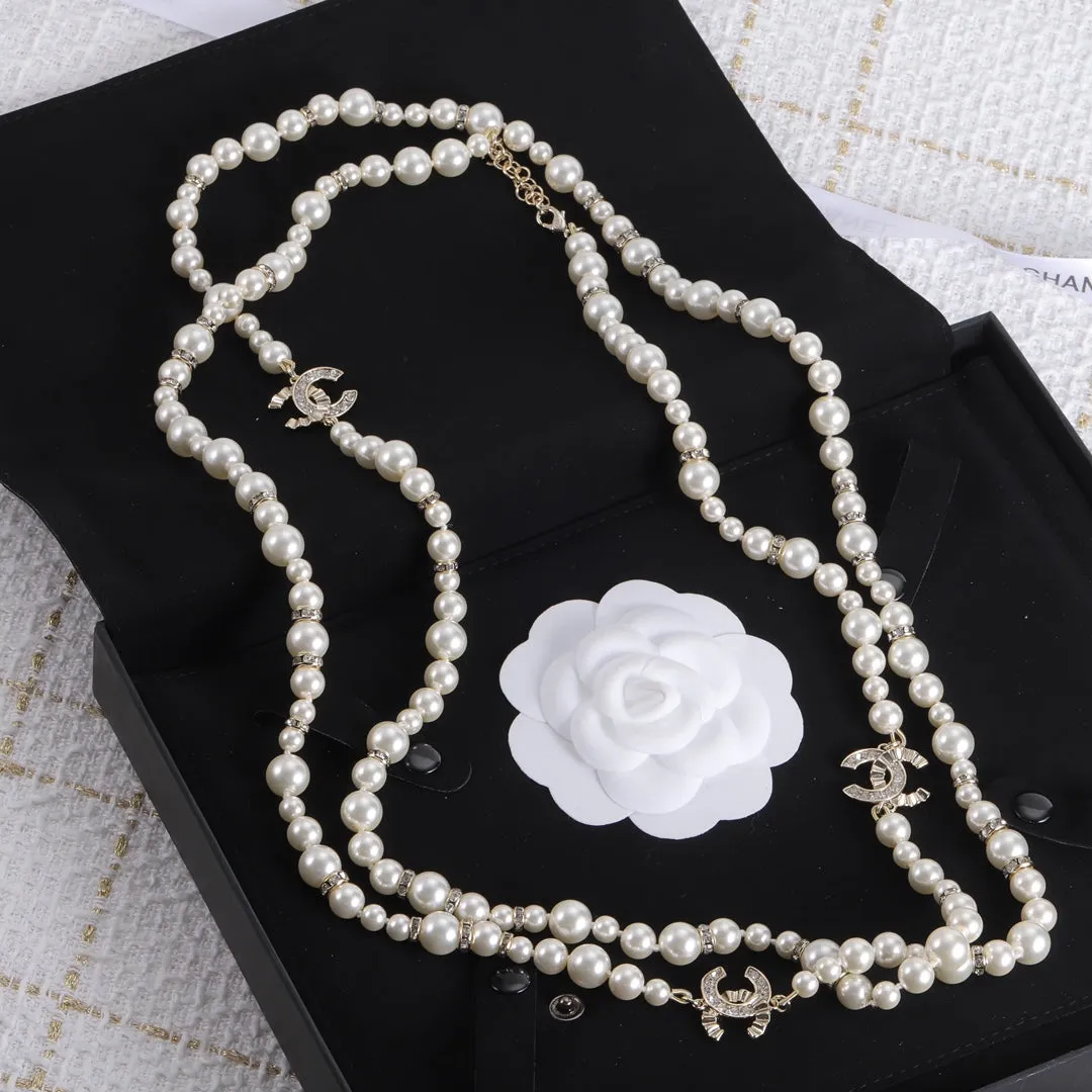 Classic Layered Pearl Sweater Necklace
